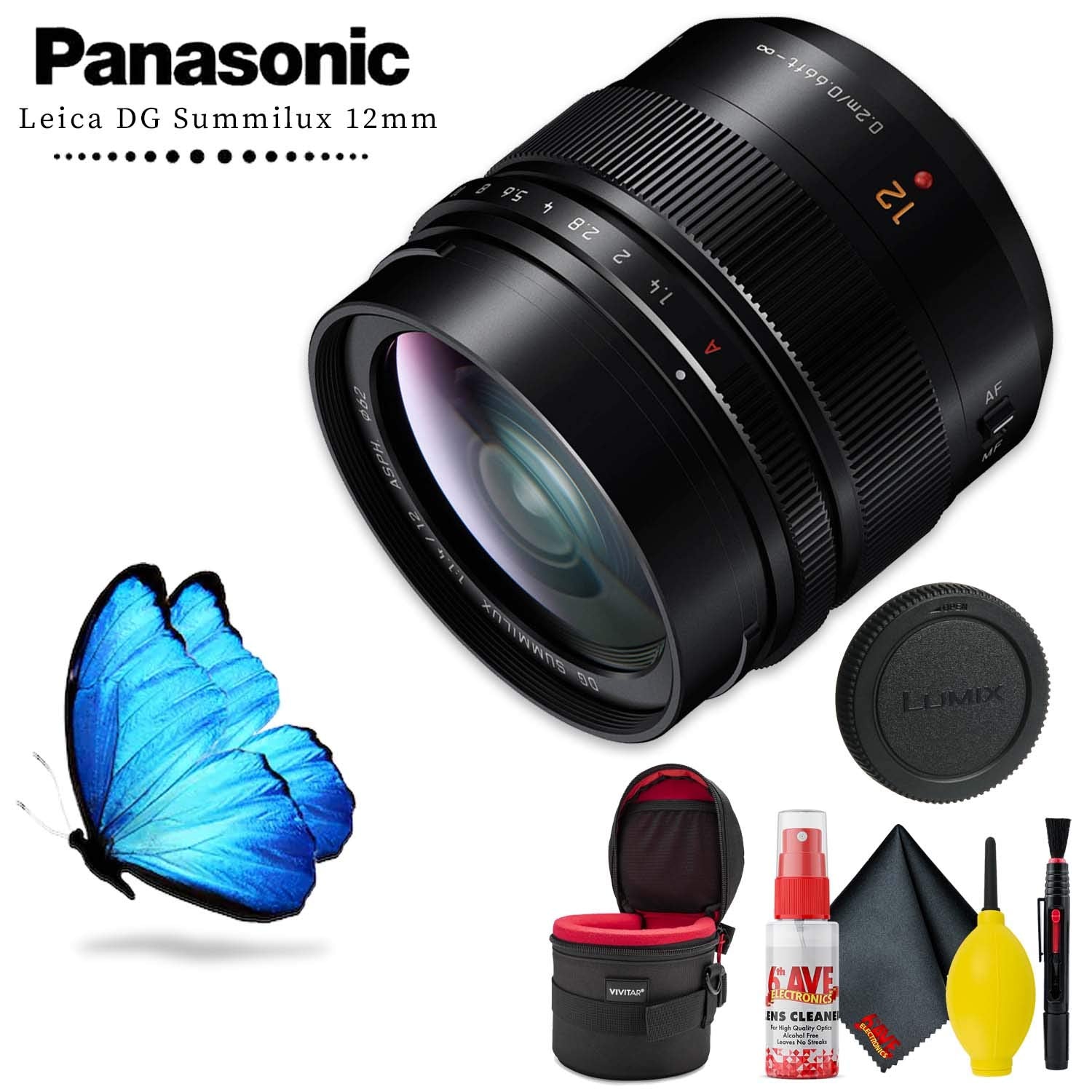 Panasonic Leica DG Summilux 12mm f/1.4 ASPH. Lens with Lens Case and Cleaning Kit Panasonic