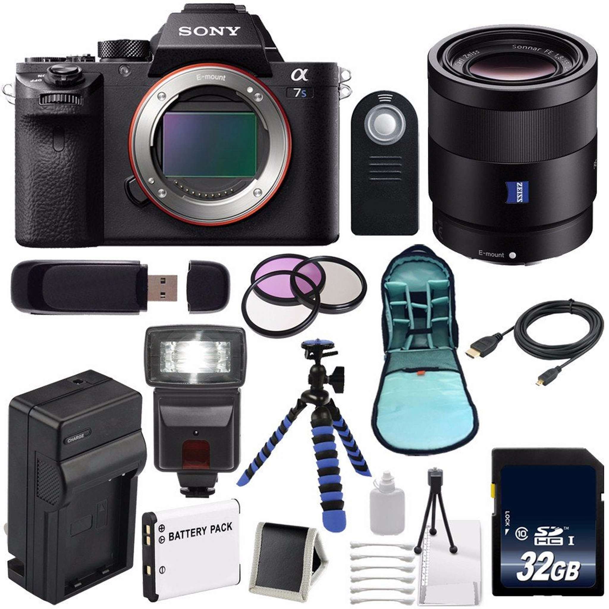 Sony Alpha a7S II a7S Mark II a7SII ILCE7SM2/B Mirrorless Digital Camera International Model + Sony Sonnar T FE 55mm Lens Outdoor Bundle Sony