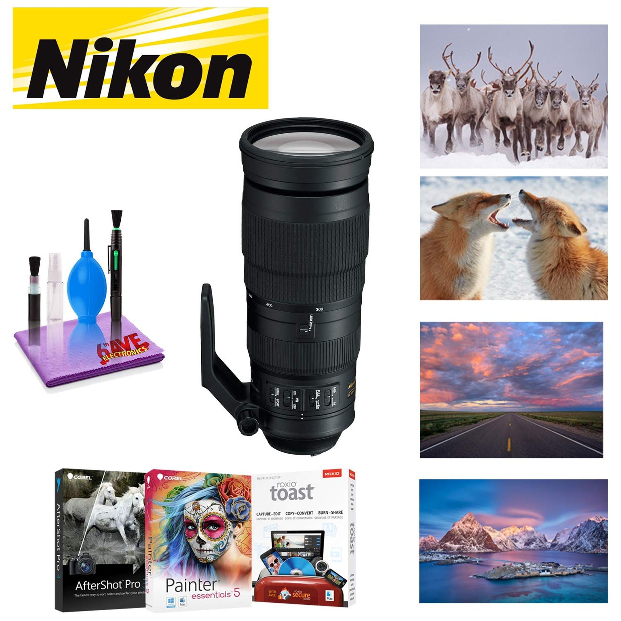 Nikon AF-S NIKKOR 200-500mm f/5.6E ED VR Lens with Corel Mac Photo Essentials Software Kit - Includes Corel AfterShot, C Nikon