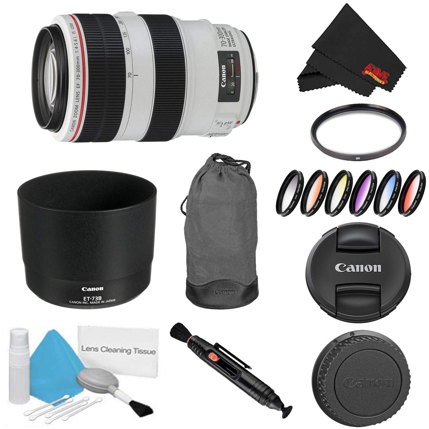 Canon EF 70-300mm f/4-5.6L is USM Lens Bundle w/UV Filter Color Multicoated 6 Piece Filter Kit International Model Canon