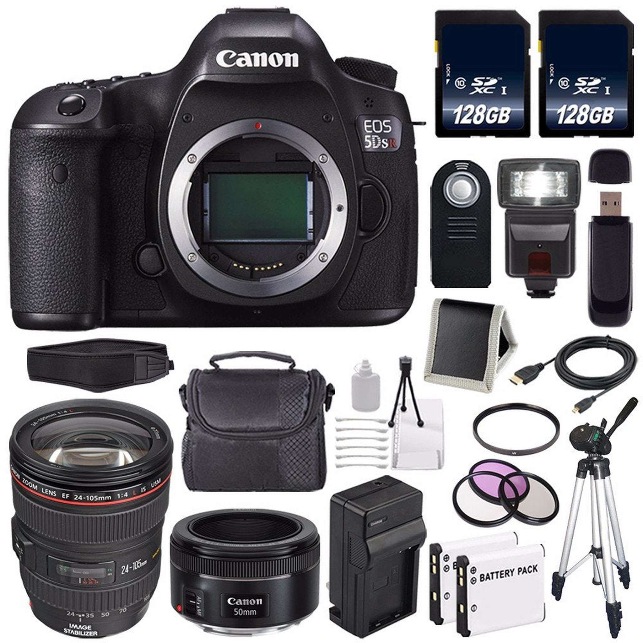 Canon EOS 5DS R DSLR Camera International Model 0582C002 + Canon EF 24-105mm f/4L is USM Lens + EF 50mm f/1.8 STM Lens Canon