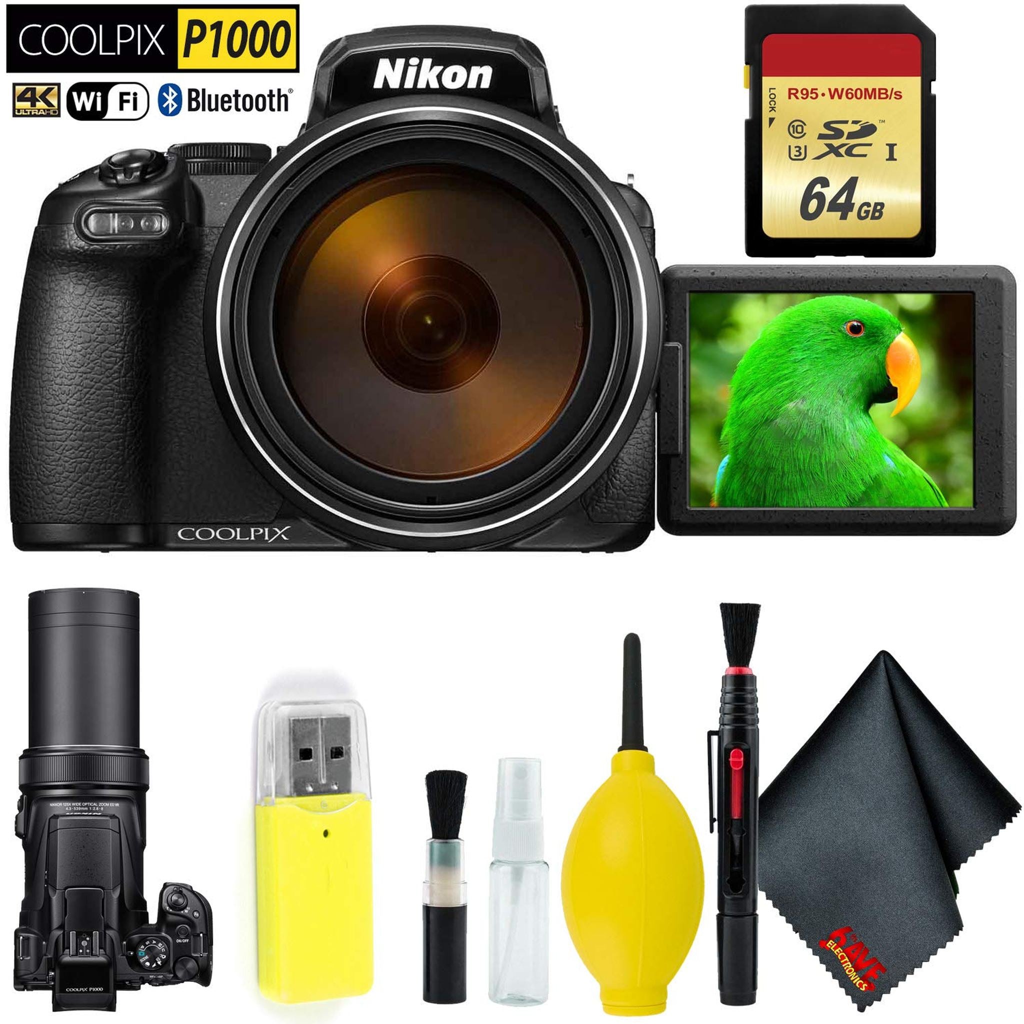 Nikon COOLPIX P1000 Digital Camera + 64GB Memory Card Base Bundle International Model Nikon