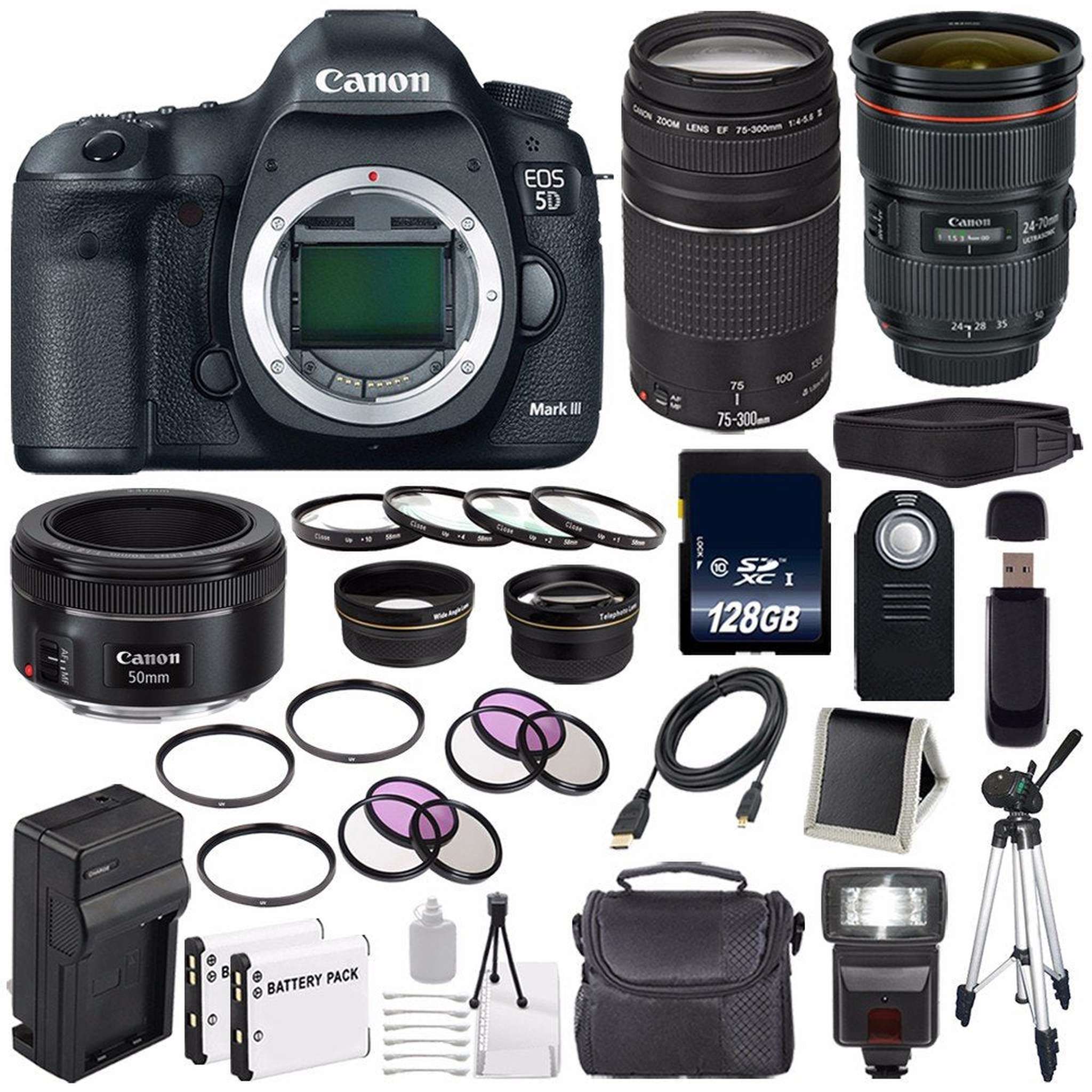 Canon EOD 5D III Digital Camera International Model + Canon EF 24-70mm f/2.8L II USM Lens + Canon EF 75-300 III+ EF 50mm Supreme Bundle Canon