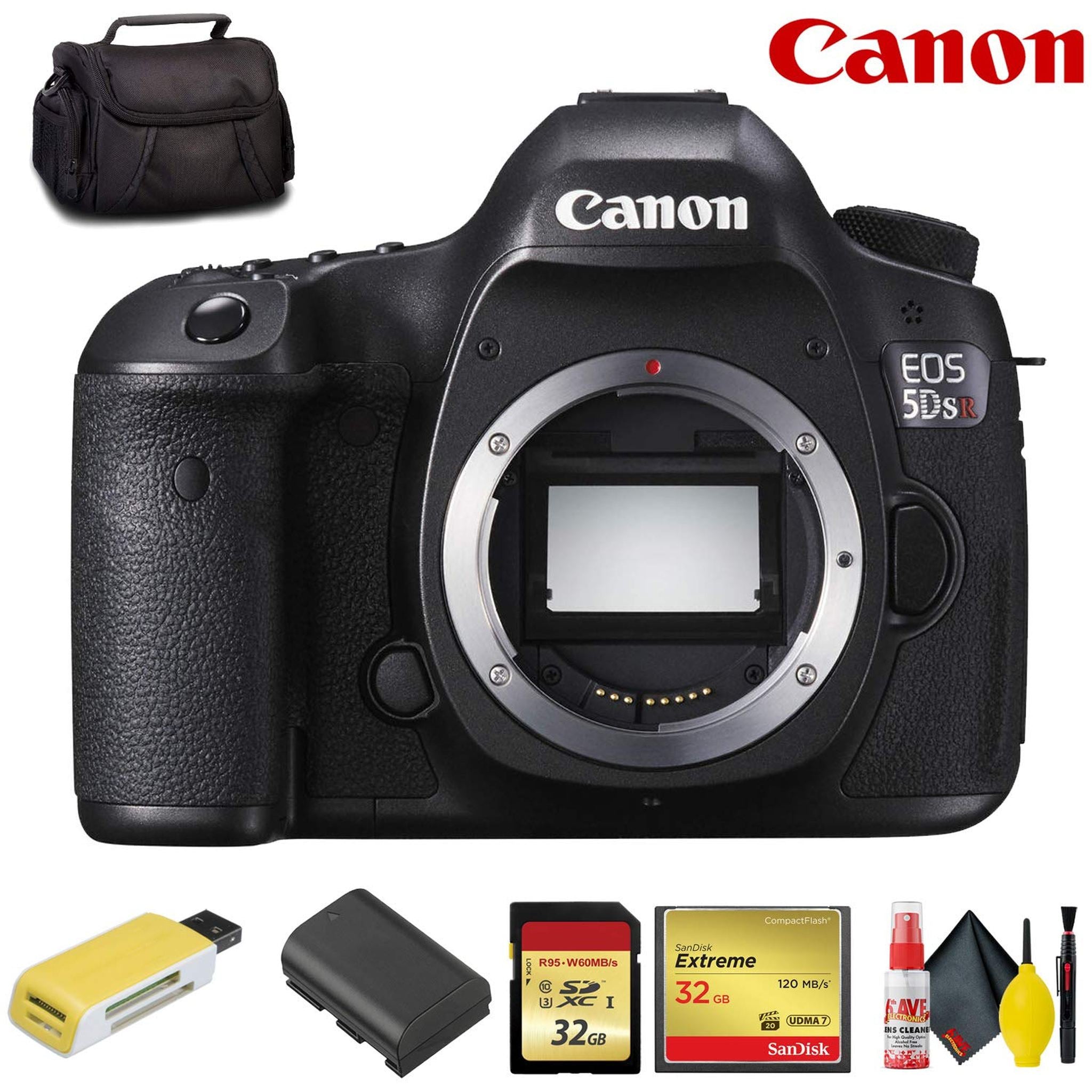 Canon EOS 5DS R DSLR Camera Body Only International Model w/Essentials: 32GB SD Card + 32GB CF Card + Cleaning Kit + Canon