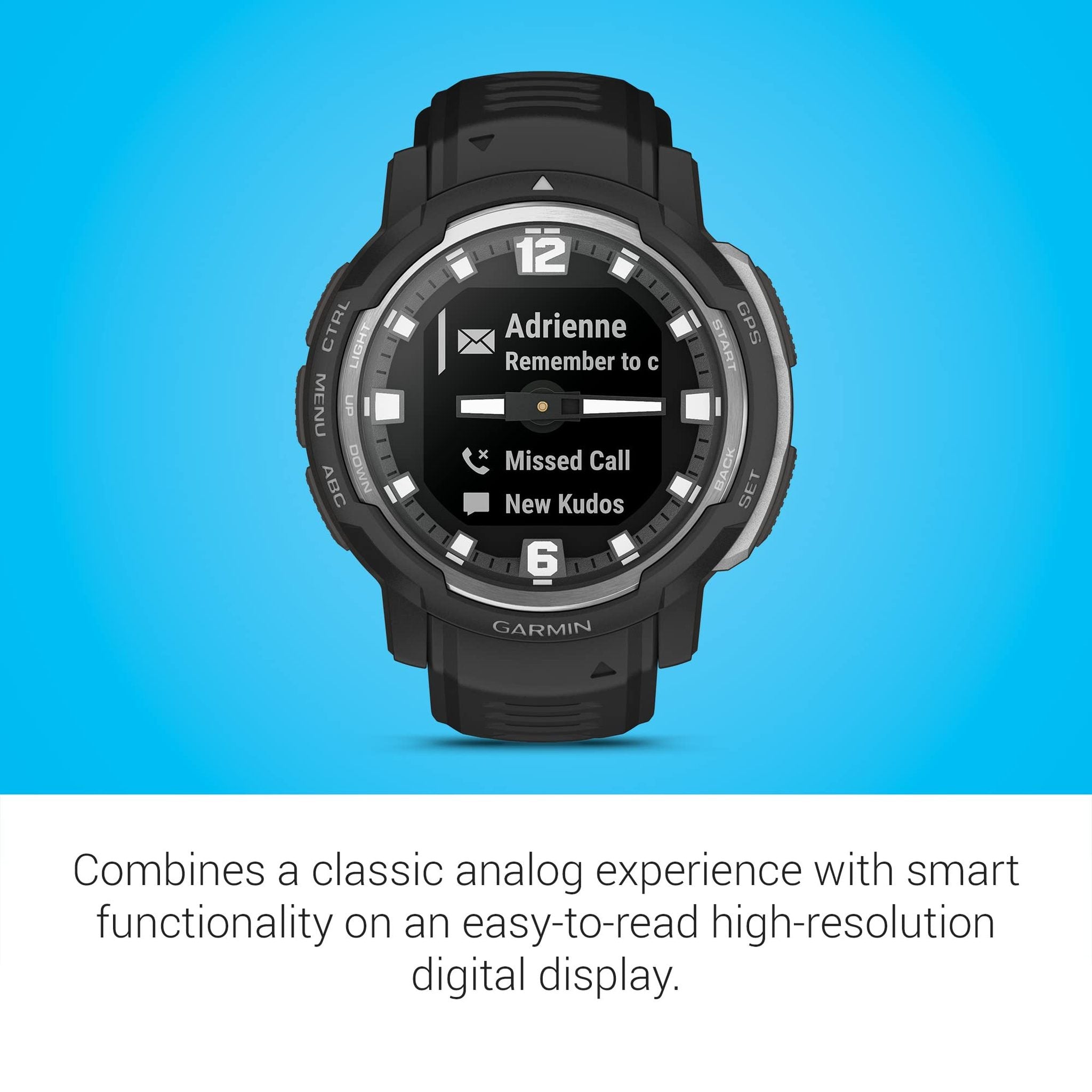 Garmin Instinct Crossover, Rugged Hybrid Smartwatch, Analog Hands and Digital Display, Black Garmin