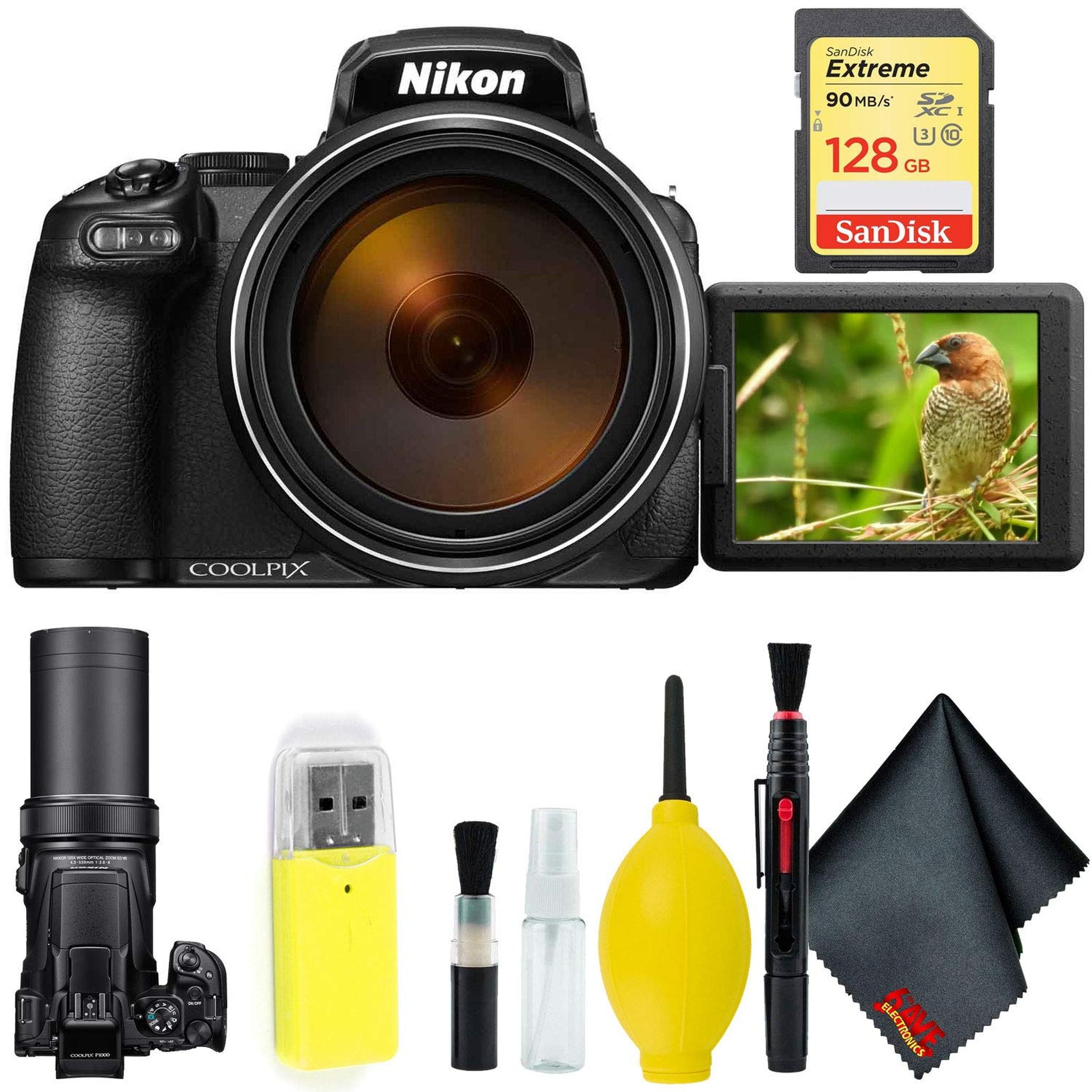 Nikon COOLPIX P1000 Digital Camera + 128GB Sandisk Extreme Memory Card Base Bundle International Model Nikon