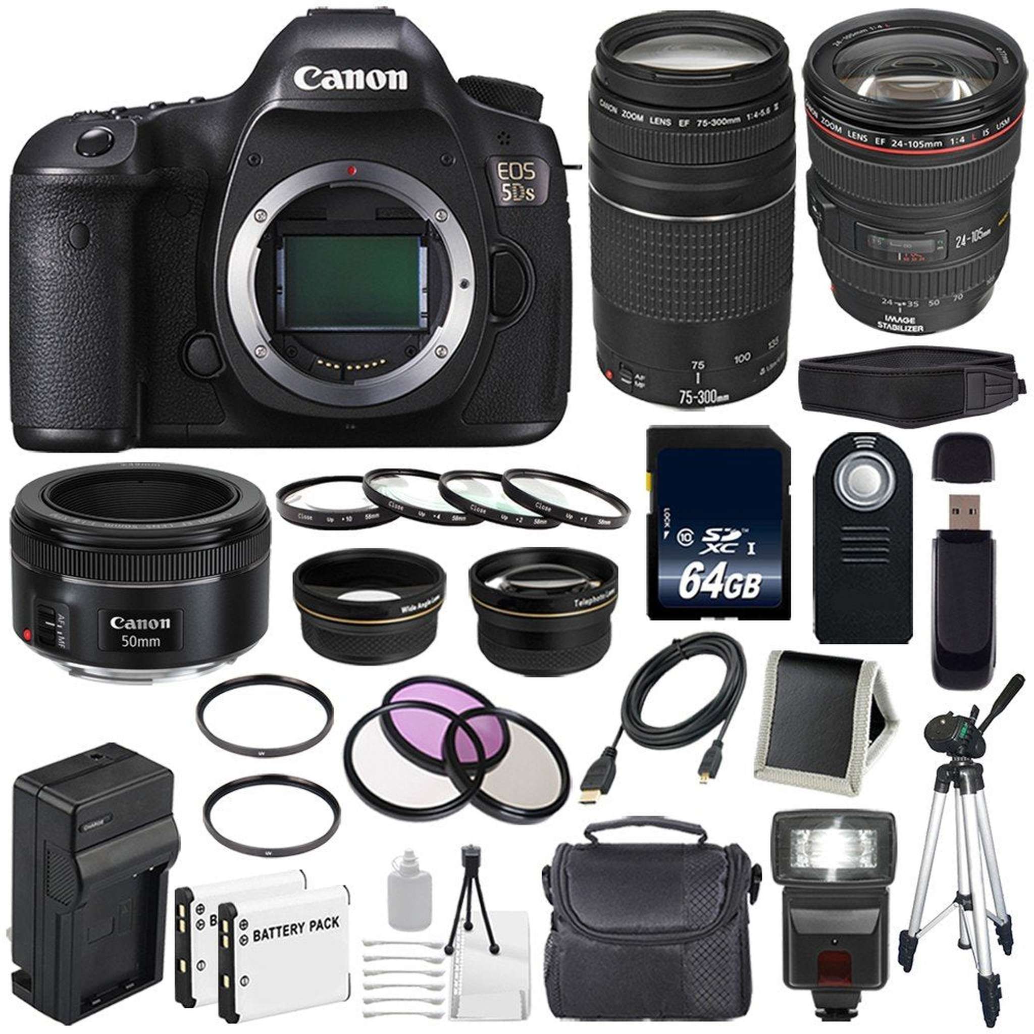 Canon EOS 5DS DSLR Camera International Model 0581C002 + Canon EF 24-105mm f/4L is USM Lens + Canon EF 75-300 III Lens Ultimate Bundle Canon