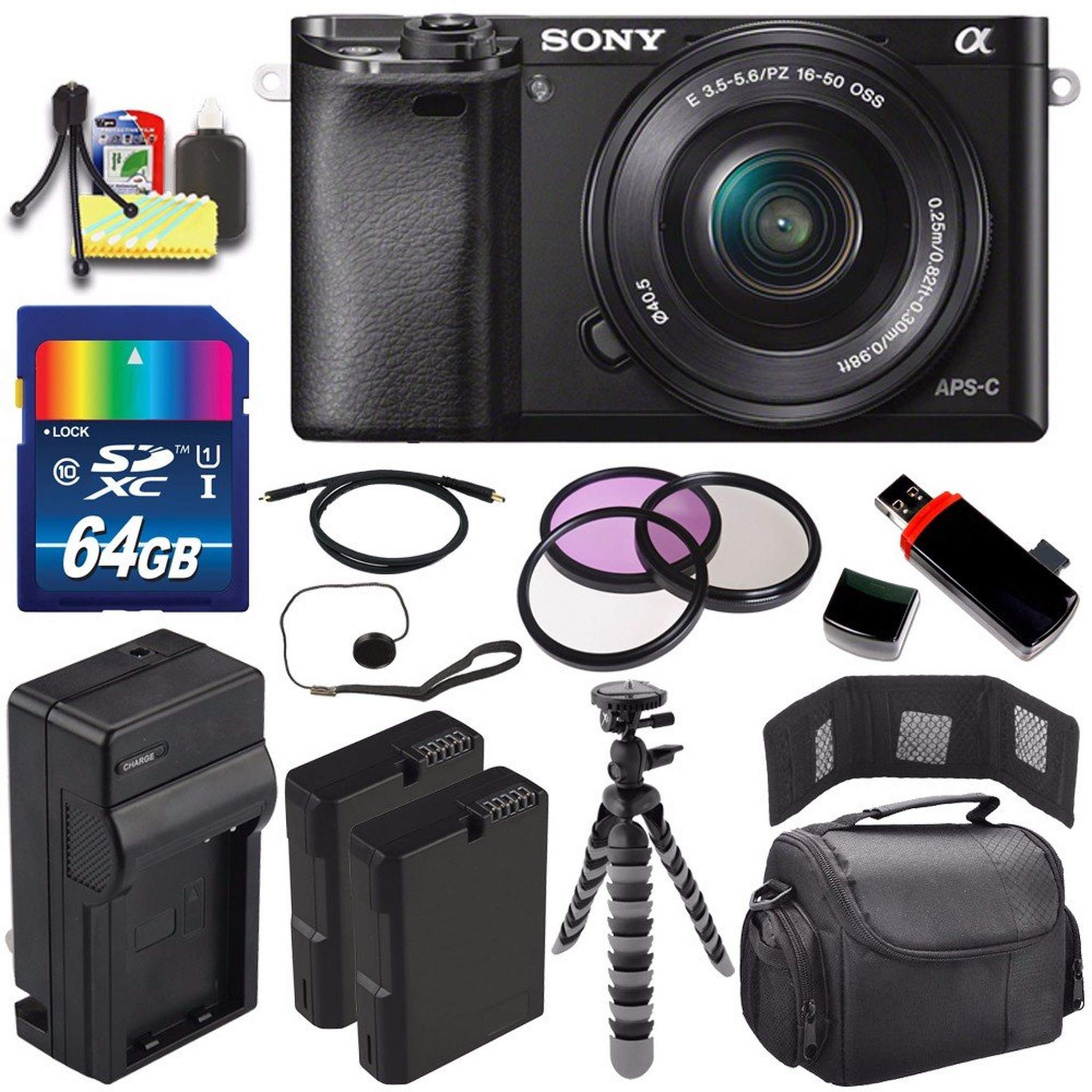 Sony Alpha a6000 Mirrorless Digital Camera with 16-50mm Lens Black + Battery + Charger + 64GB Bundle 6 - International Sony