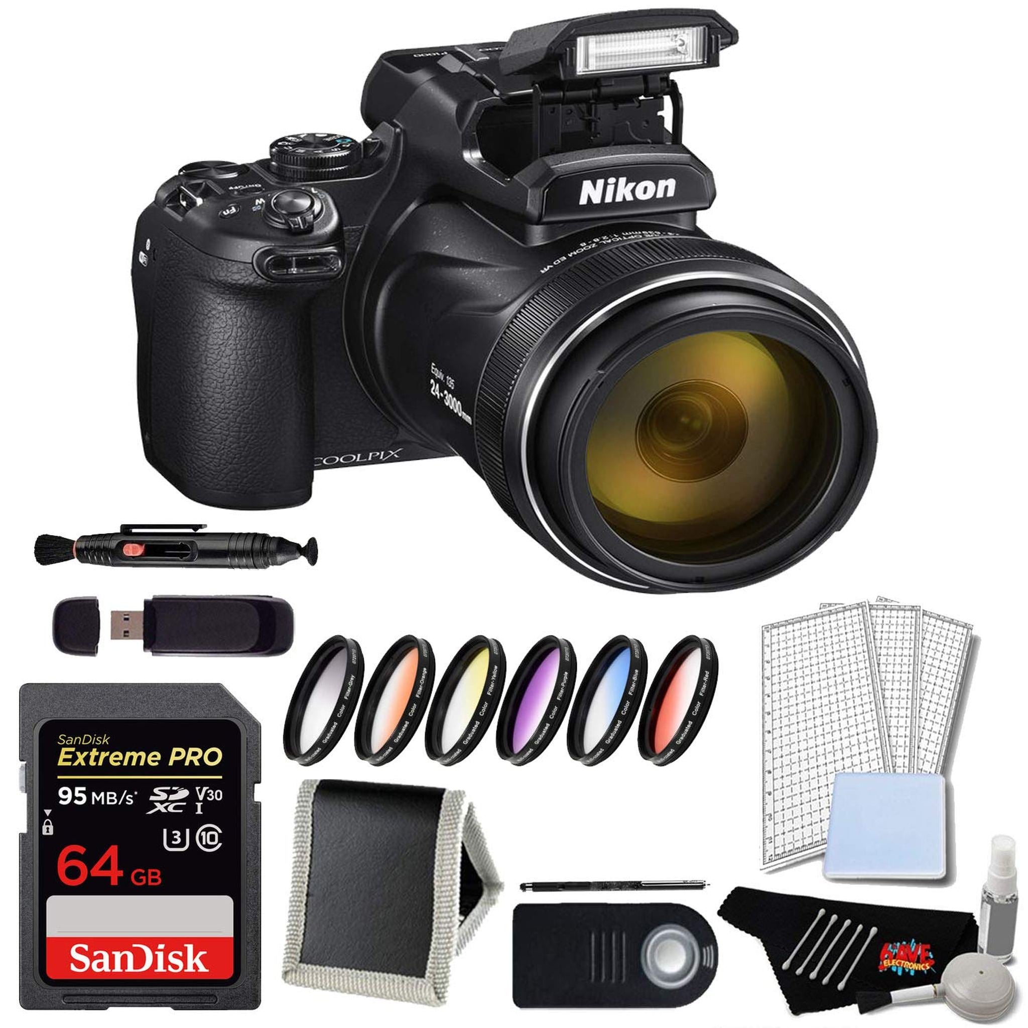 Nikon Coolpix P1000 Digital Camera Advanced Bundle w/ 64GB Memory Card and 6 Piece Filter Kit International Model Nikon