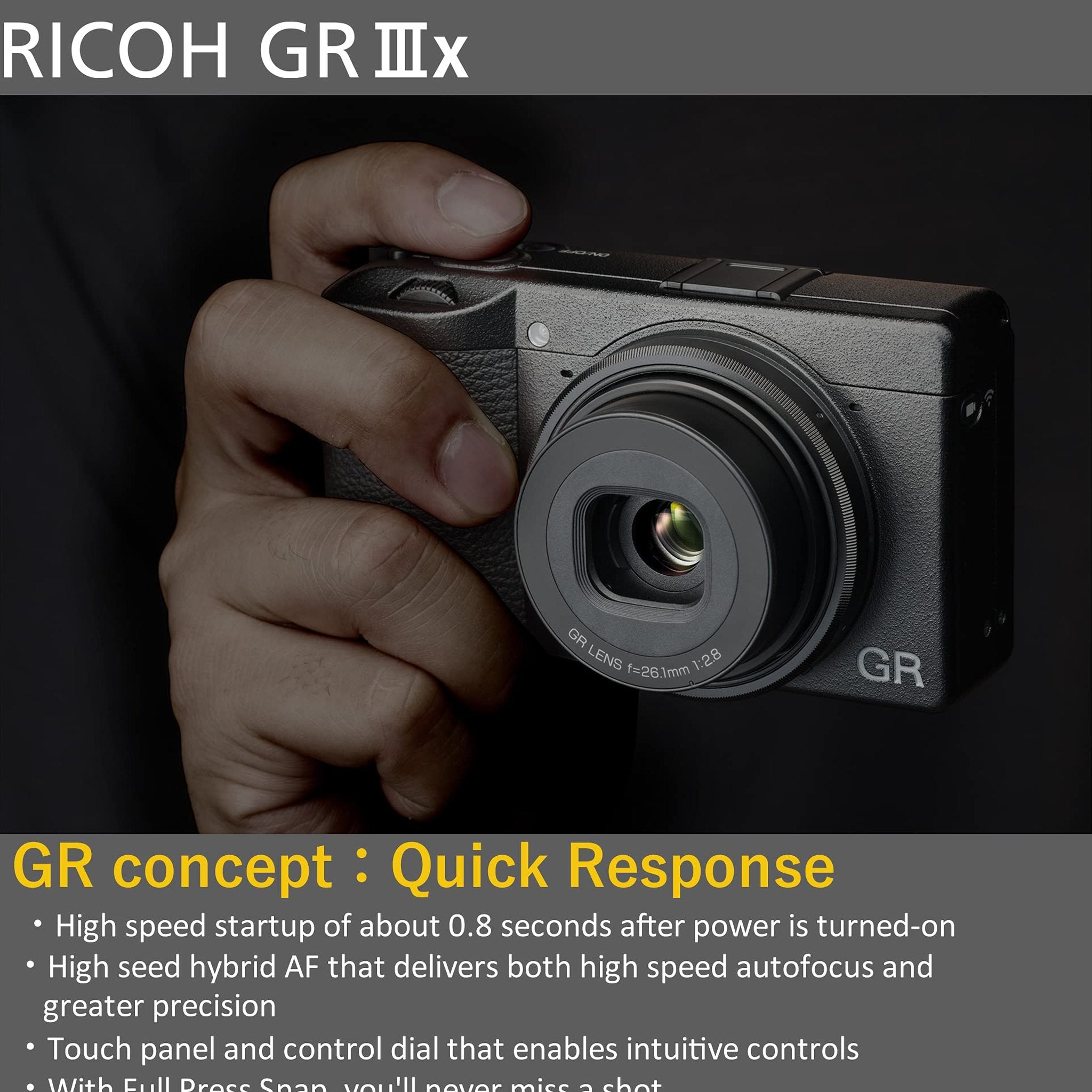 Ricoh GR IIIx, Black, Digital Compact Camera with 24MP APS-C Size CMOS Sensor Ricoh