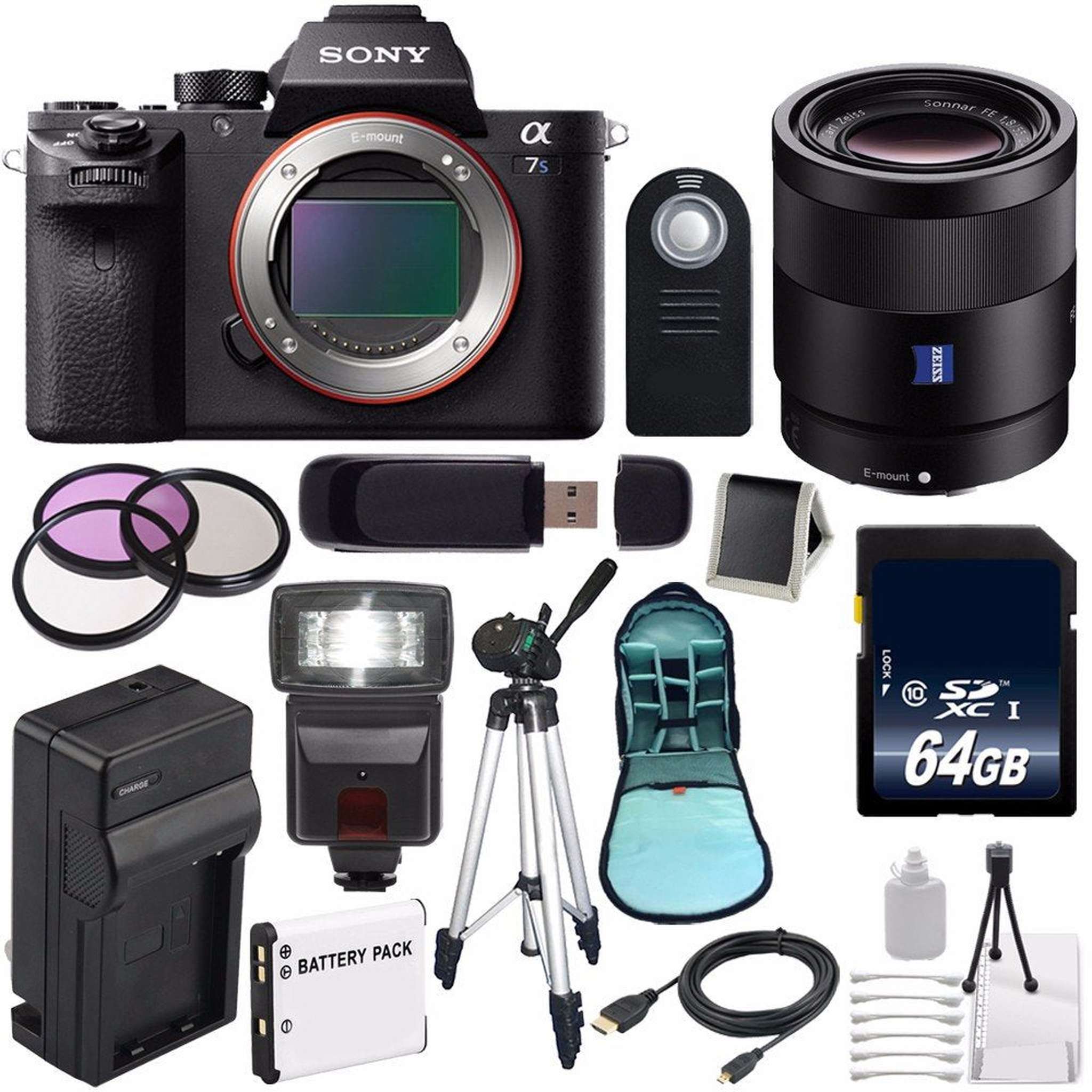 Sony Alpha a7S II a7S Mark II a7SII ILCE7SM2/B Mirrorless Digital Camera International Model + Sony Sonnar T FE 55mm Lens Pro Bundle Sony