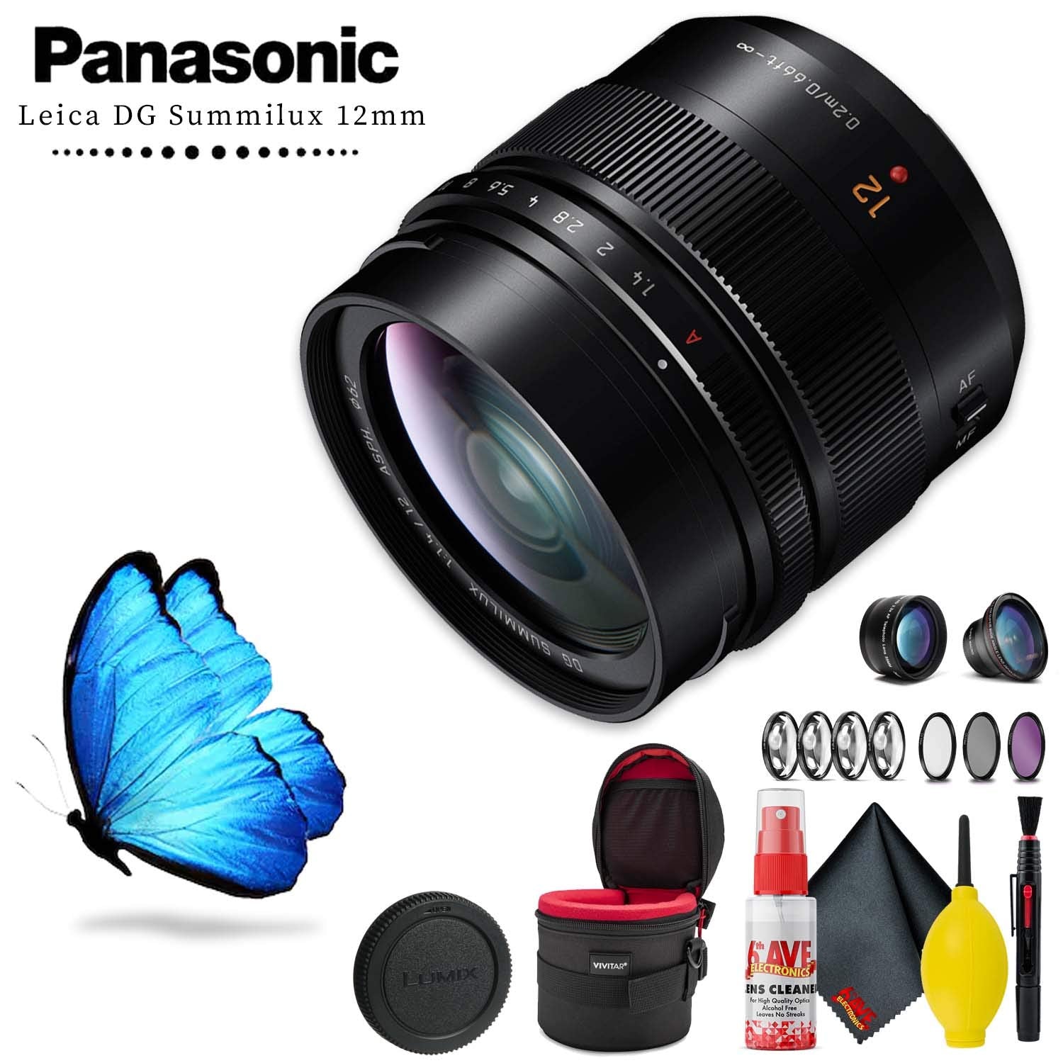 Panasonic Leica DG Summilux 12mm f/1.4 ASPH. Lens with Filter Kit, Lens Case and Cleaning Kit Panasonic