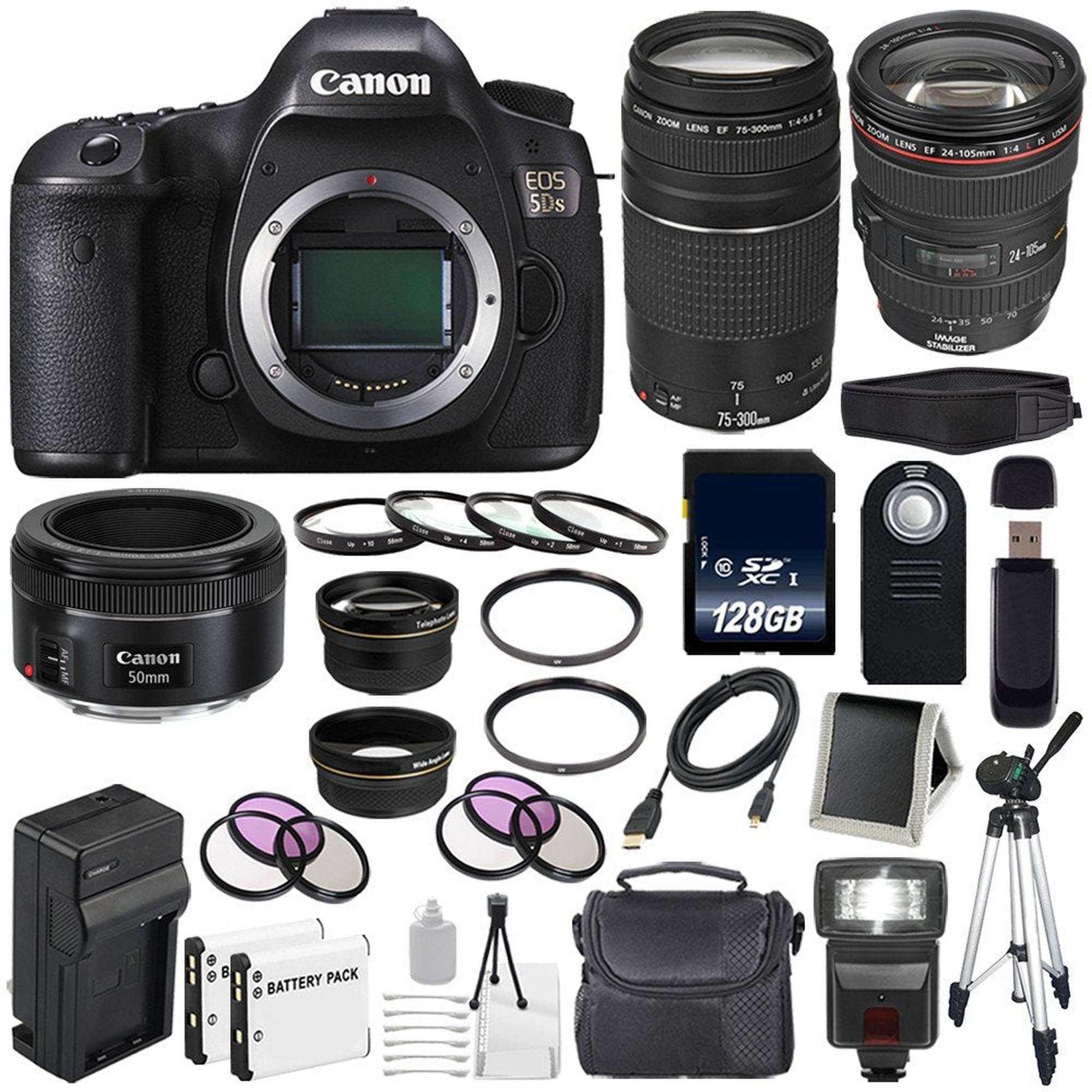 Canon EOS 5DS DSLR Camera International Model 0581C002 + Canon EF 24-105mm f/4L is USM Lens + Canon EF 75-300 III Lens Supreme Bundle Canon