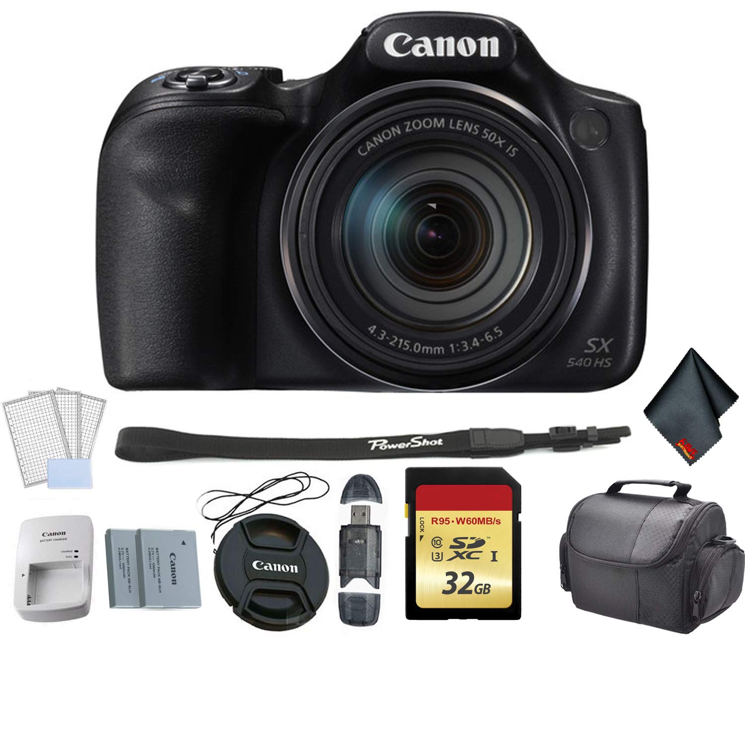 Canon PowerShot SX540 HS Digital Point and Shoot Camera Bundle with Replacement Battery + 32GB Memory Card + LCD Screen Canon