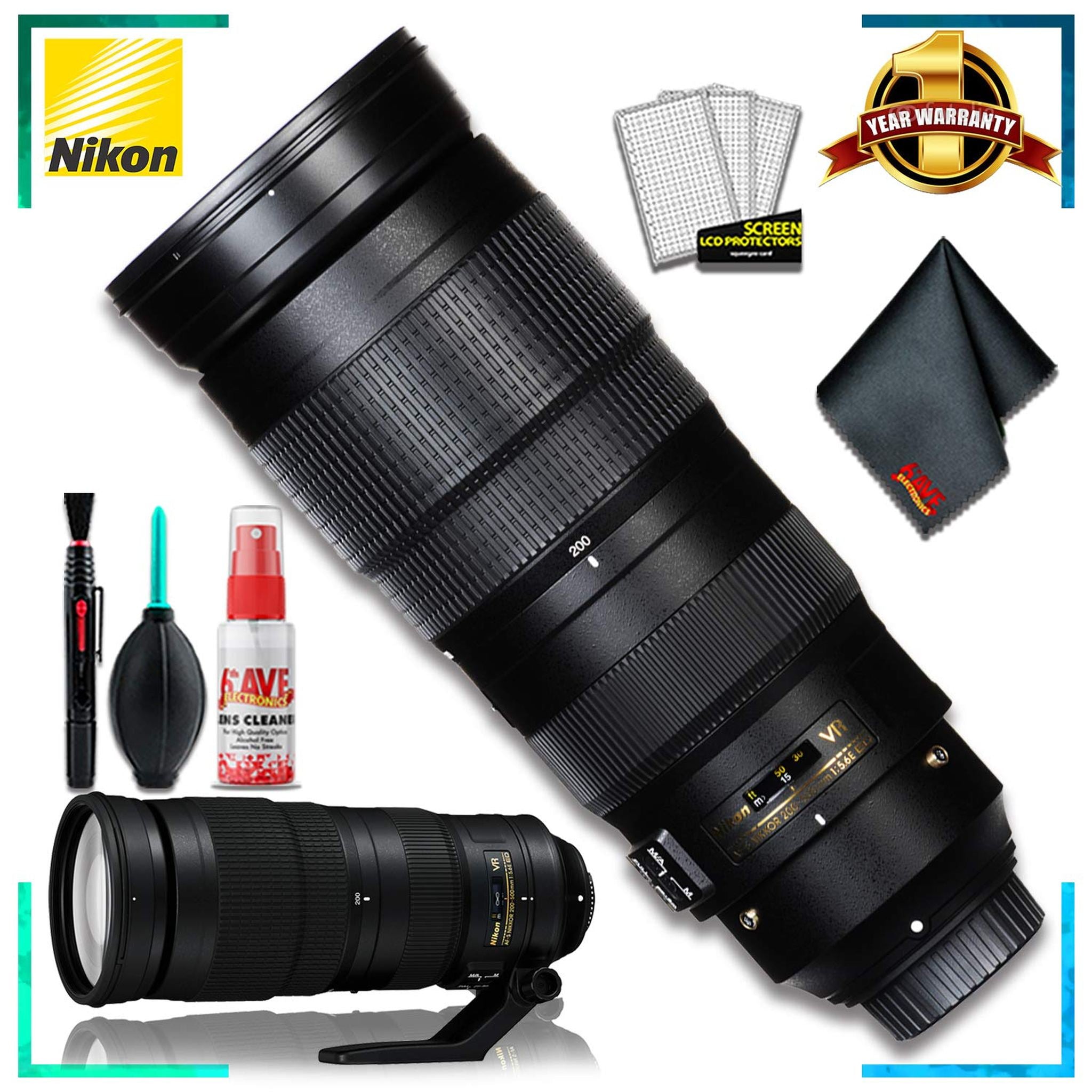 Nikon AF-S NIKKOR 200-500mm f/5.6E ED VR Camera Lens Intl Model - Bundle Nikon