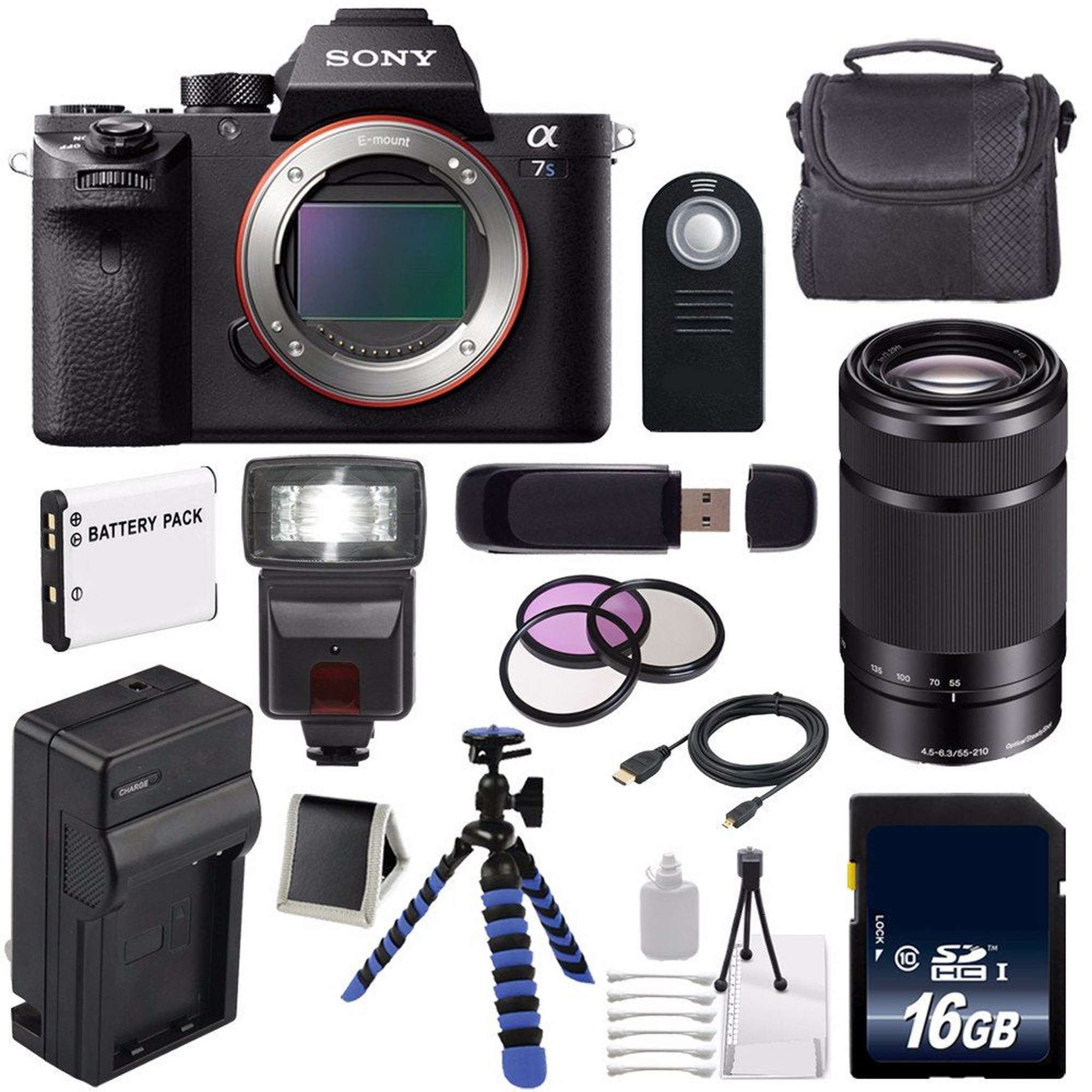 Sony Alpha a7S II a7S Mark II a7SII ILCE7SM2/B Mirrorless Digital Camera International Model + Sony E 55-210mm f/4.5-6 Lens Deluxe Bundle Sony