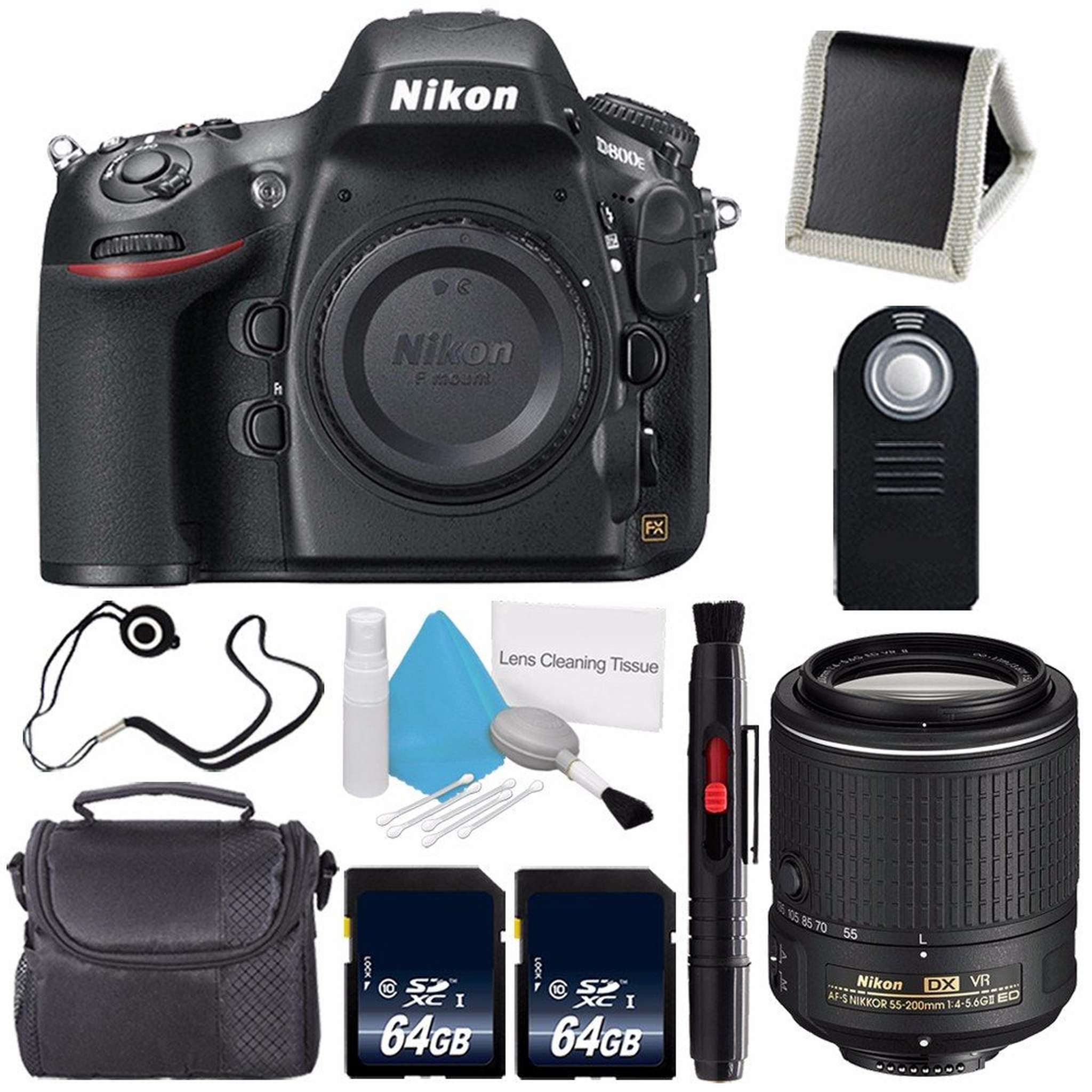 Nikon D800E Digital Camera Body Only International Model + Nikon AF-S DX NIKKOR 55-200mm f/4-5.6G ED VR II Lens + 64GB Memory Card Advanced Bundle Nikon