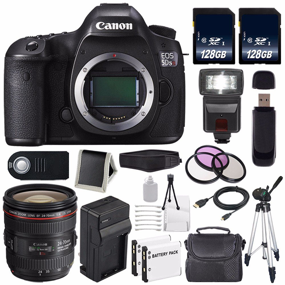 Canon EOS 5DS R DSLR Camera International Model 0582C002 + Canon EF 24-70mm f/4L is USM Lens + LP-E6 Battery + 128GB S Canon