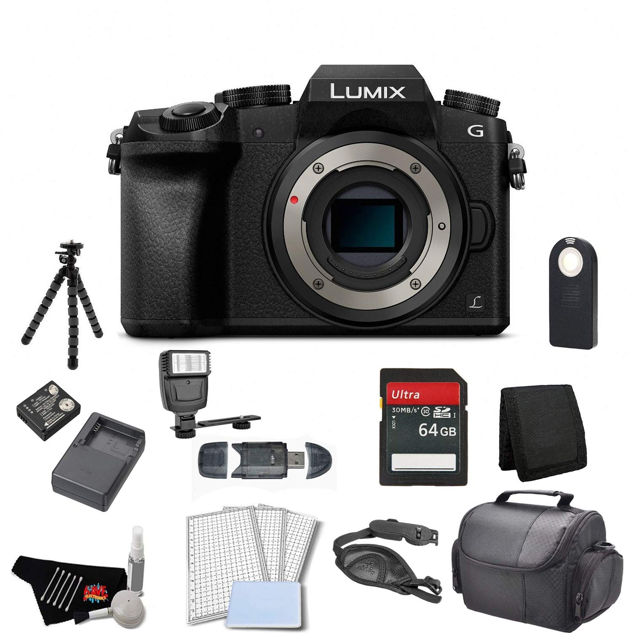 Panasonic Lumix DMC-G7 Mirrorless Micro Four Thirds Digital Camera Body Only Bundle with 64GB Memory Card + Replacemen Panasonic