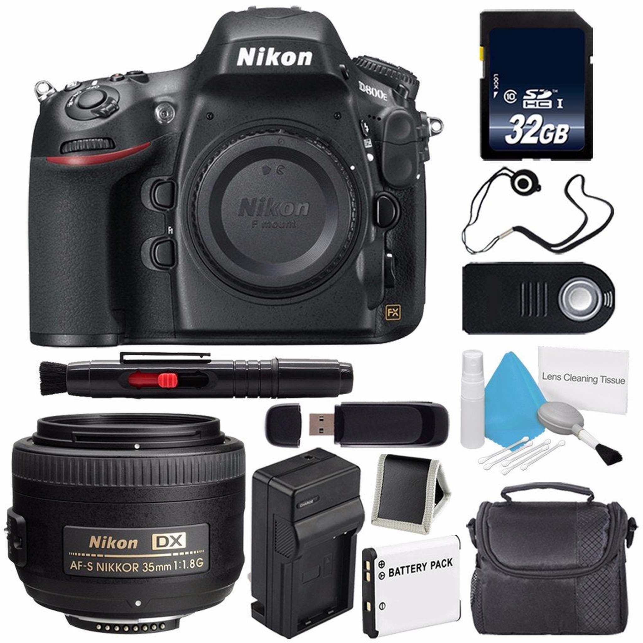 Nikon D800E Digital Camera Body Only International Model + Nikon AF-S DX NIKKOR 35mm f/1.8G Lens + 32GB Memory Card Supreme Bundle Nikon