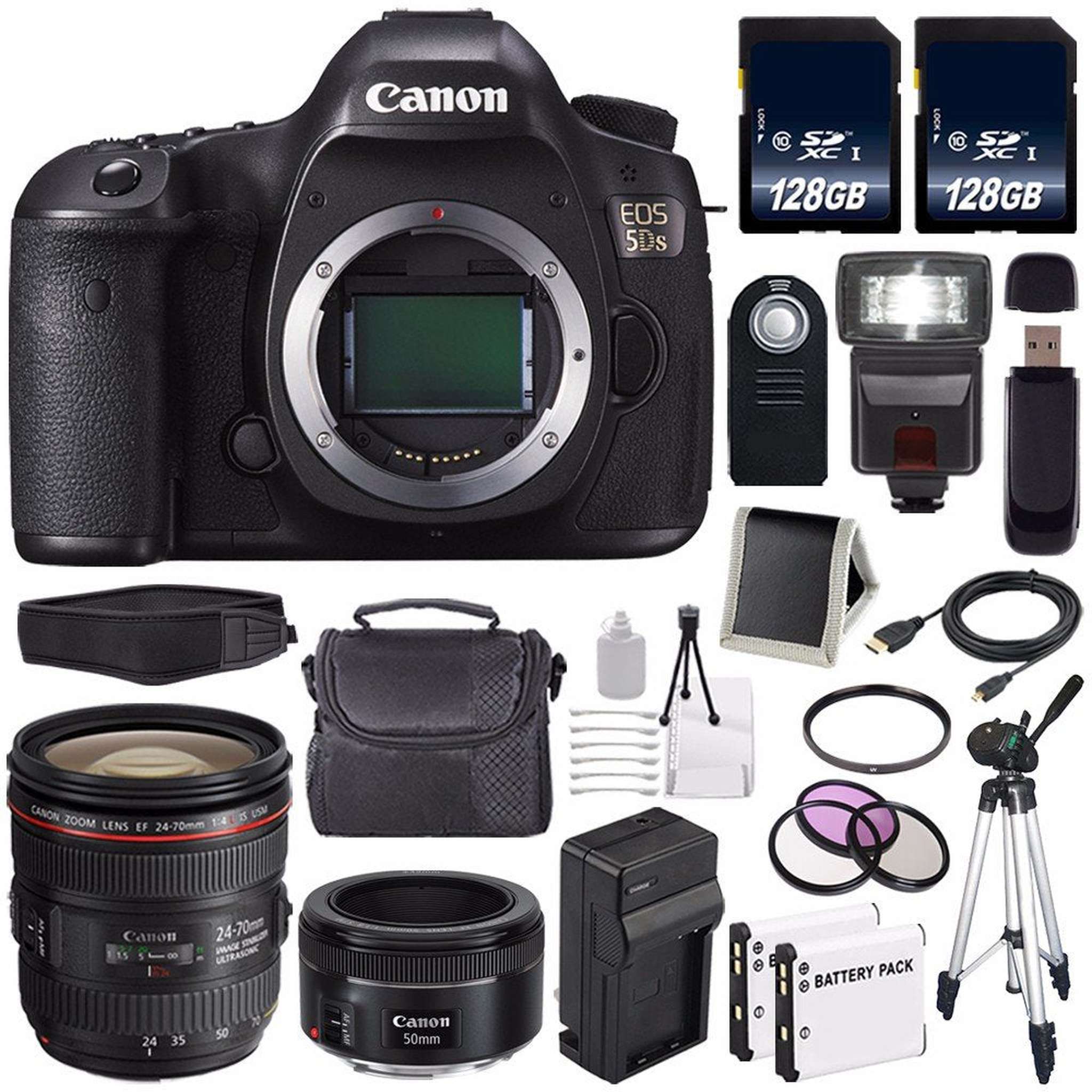 Canon EOS 5DS DSLR Camera International Model 0581C002 + Canon EF 24-70mm f/4L is USM Lens + EF 50mm f/1.8 STM Lens Ultimate Bundle Canon