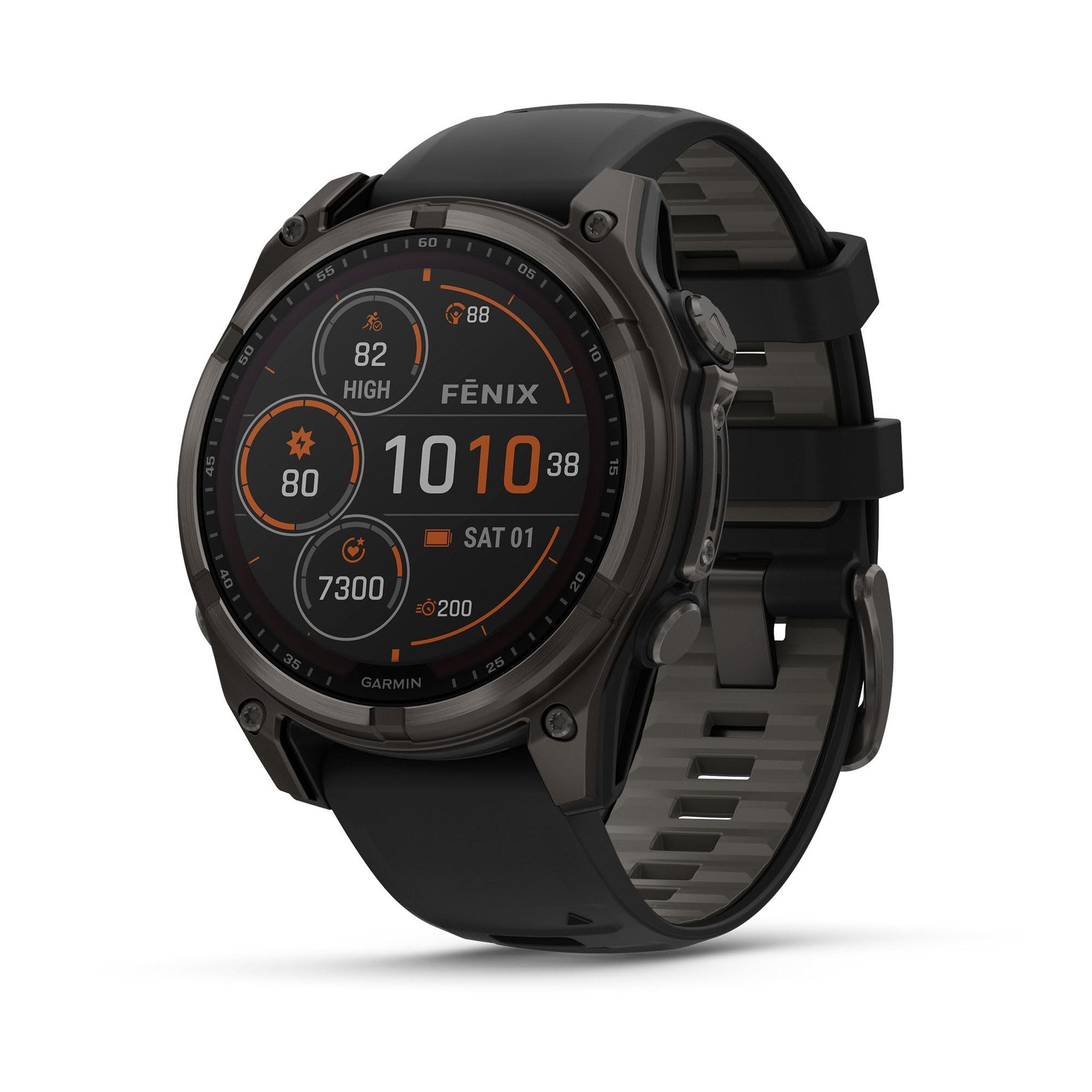 Garmin fēnix® 8 - 47 mm, Solar, AMOLED, Sapphire, Premium Multisport GPS Smartwatch, Long-Lasting Battery Life, Dive-Rated, Built-in LED Flashlight, Carbon Gray DLC Titanium with Pebble Gray Band Garmin