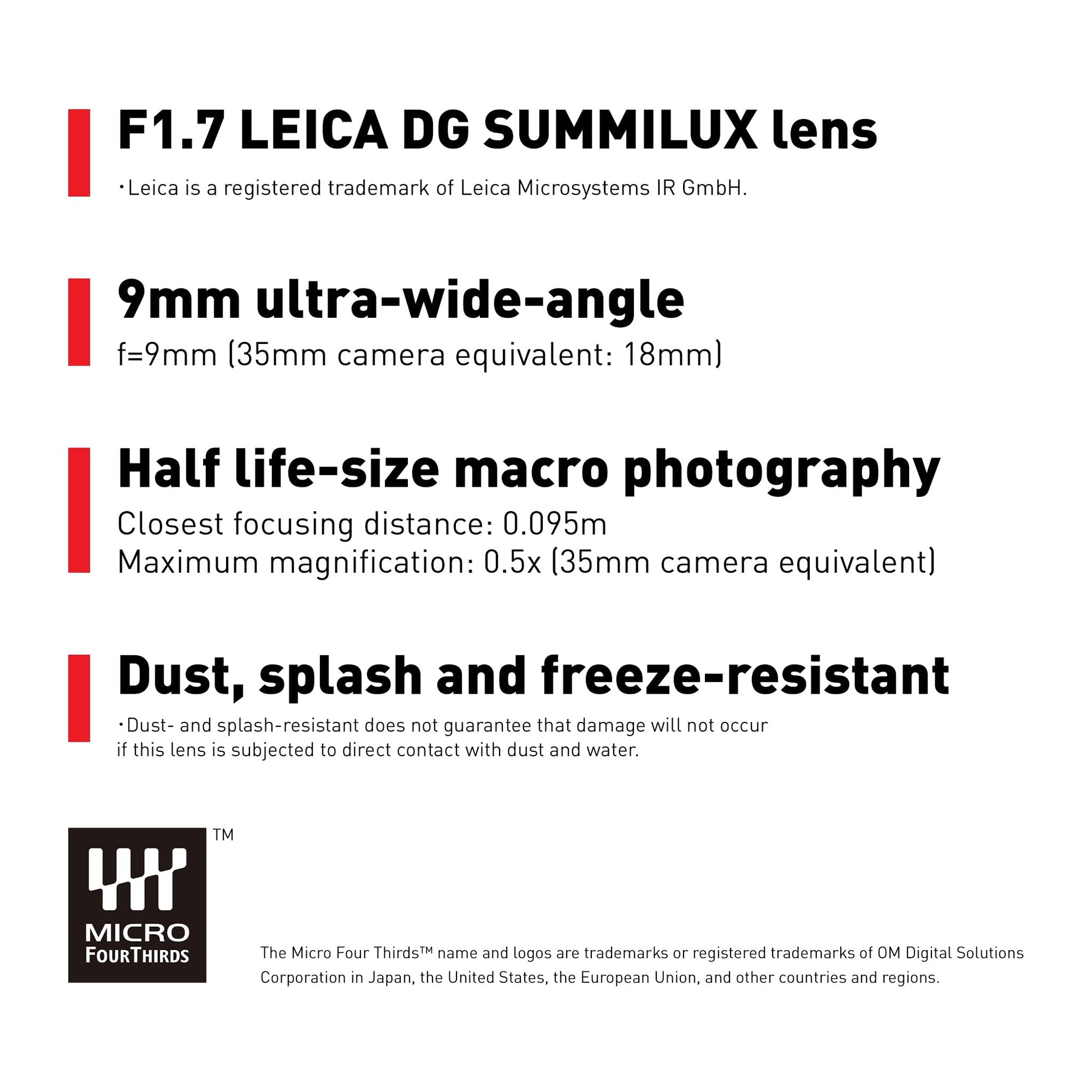 Panasonic LUMIX Micro Four Thirds Camera Lens, Leica DG SUMMILUX 9mm F1.7 ASPH, Large Aperture, Video Performance, H-X09 Panasonic