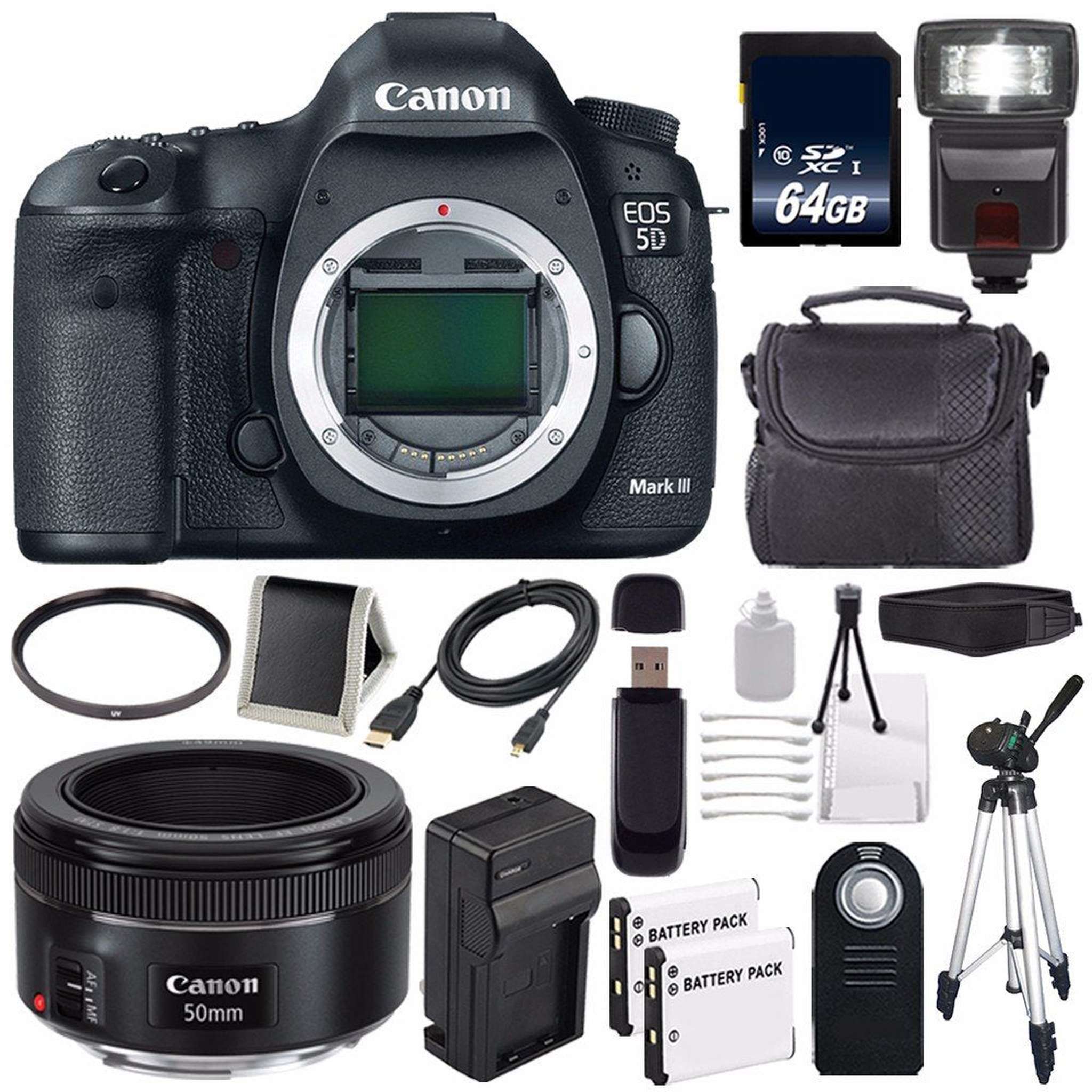 Canon EOD 5D III Digital Camera International Model + Canon EF 50mm f/1.8 STM Lens + LP-E6 Battery + 64GB Memory Card Bu Canon