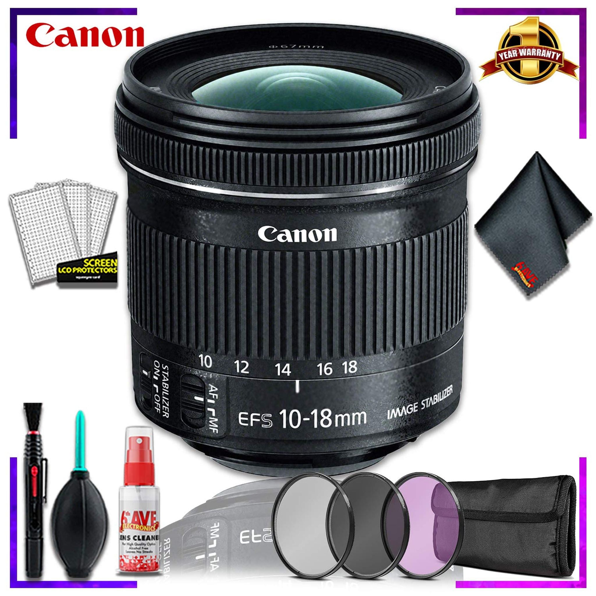 Canon EF-S 10-18mm f.4.5-5.6 is STM Lens International Model + 3pcs UV Lens Filter Kit + Cleaning Kit Canon