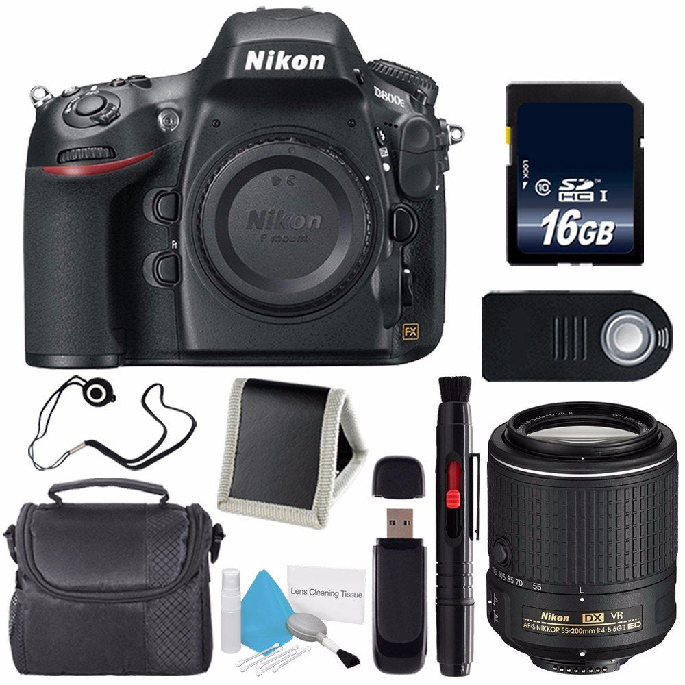 Nikon D800E Digital Camera Body Only International Model + Nikon AF-S DX NIKKOR 55-200mm f/4-5.6G ED VR II Lens + 16GB Memory Card Starter Bundle Nikon