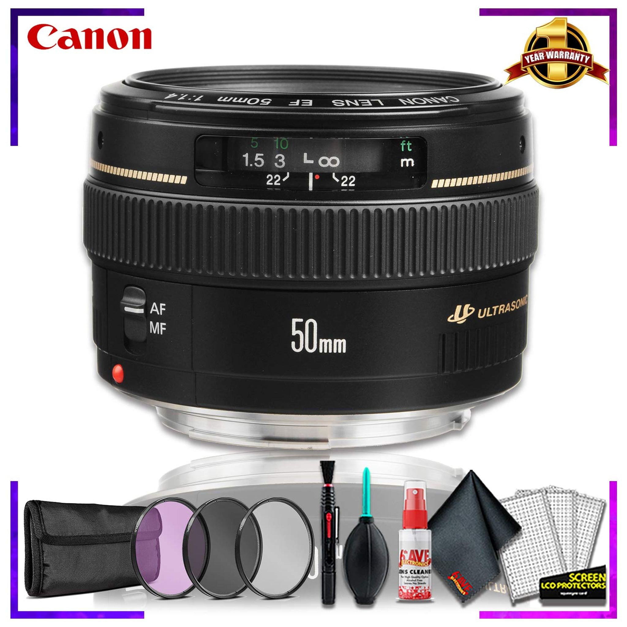 Canon EF 50 1.4 USM 58MM Lens International Model + 3pcs UV Lens Filter Kit + Cleaning Kit Canon