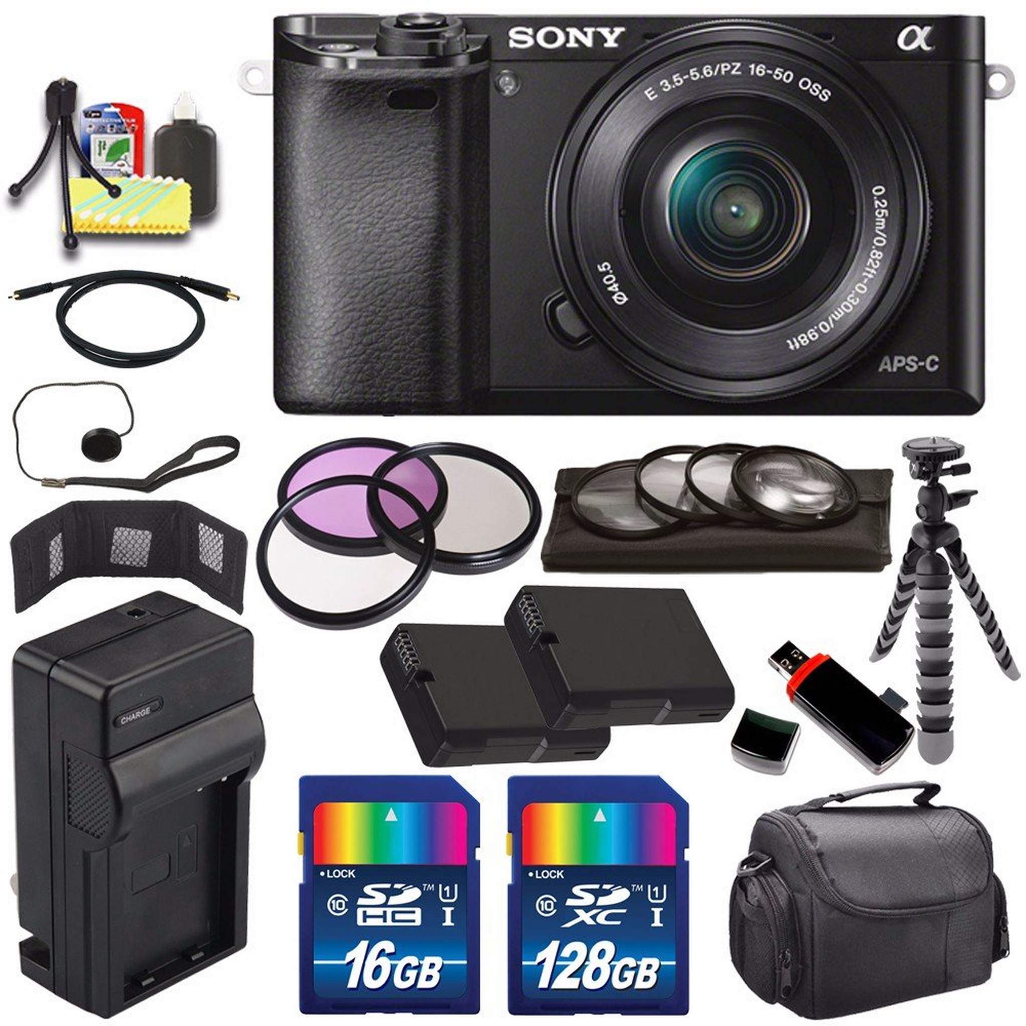 Sony Alpha a6000 Mirrorless Digital Camera with 16-50mm Lens Black + Battery + Charger + 144GB Bundle 7 - International Sony