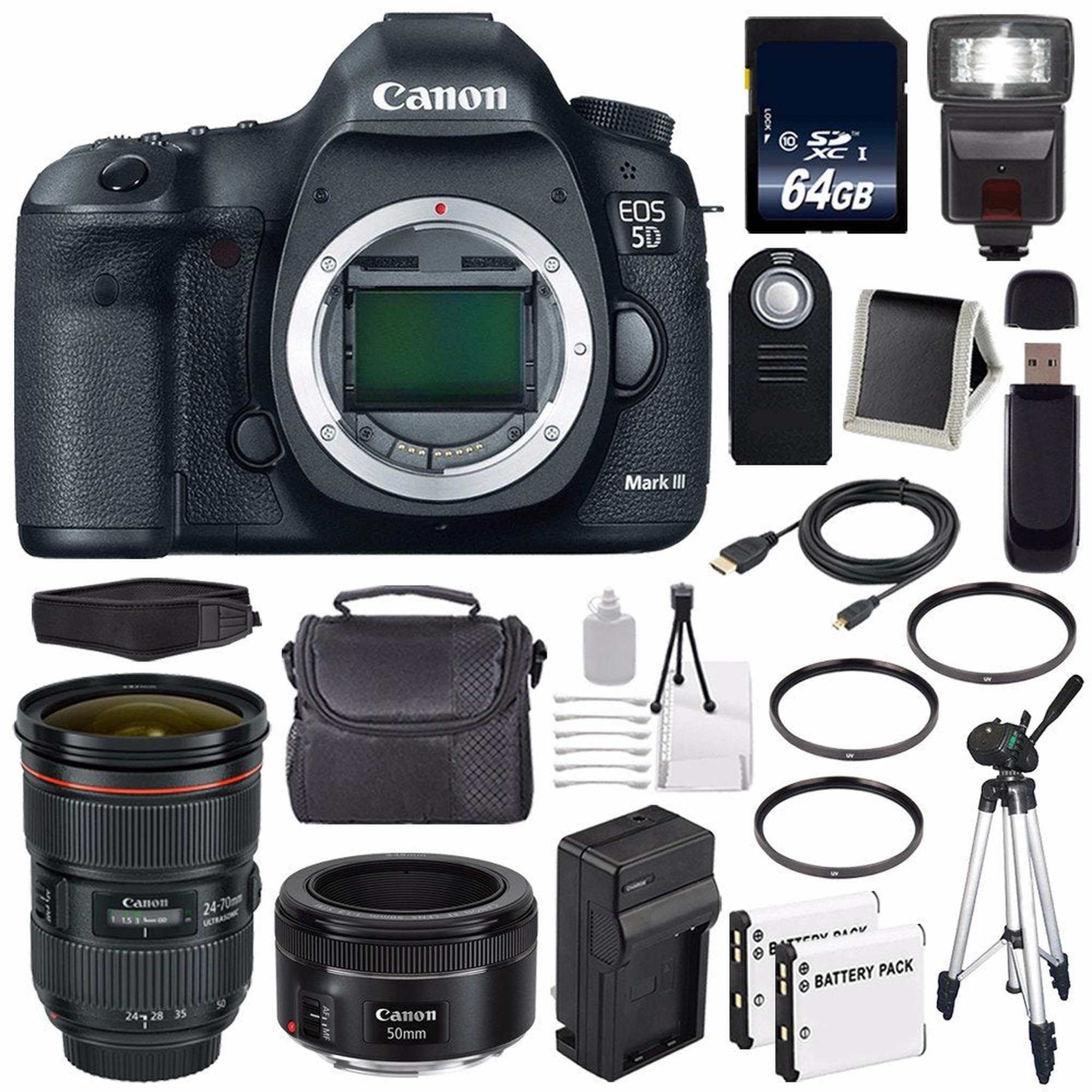 Canon EOD 5D III Digital Camera International Model + Canon EF 24-70mm f/2.8L II USM Lens + EF 50mm f/1.8 STM Lens Advanced Bundle Canon