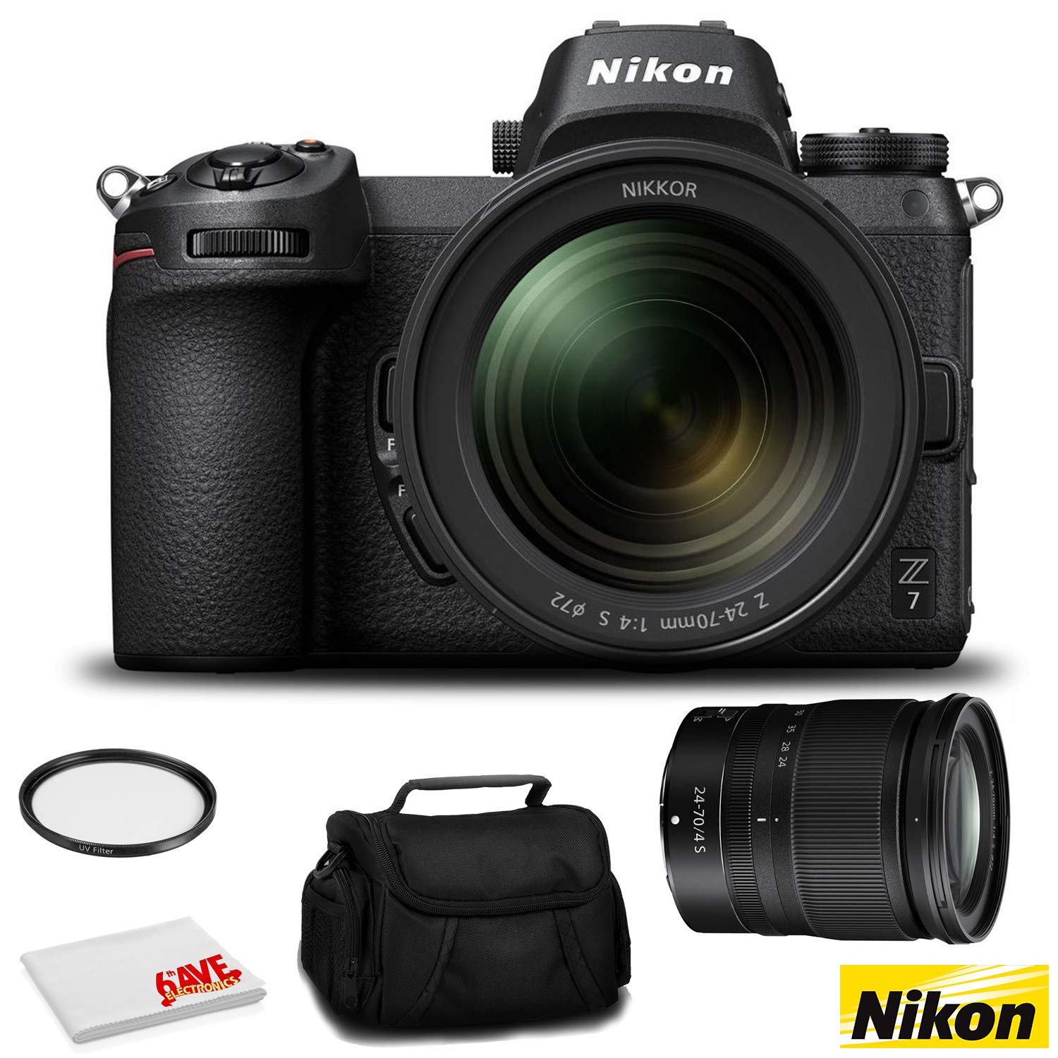 Nikon Z 7 Mirrorless FX-Format Digital Camera with 24-70mm Lens - Bundle with 72mm UV Filter and More - International Ve Nikon