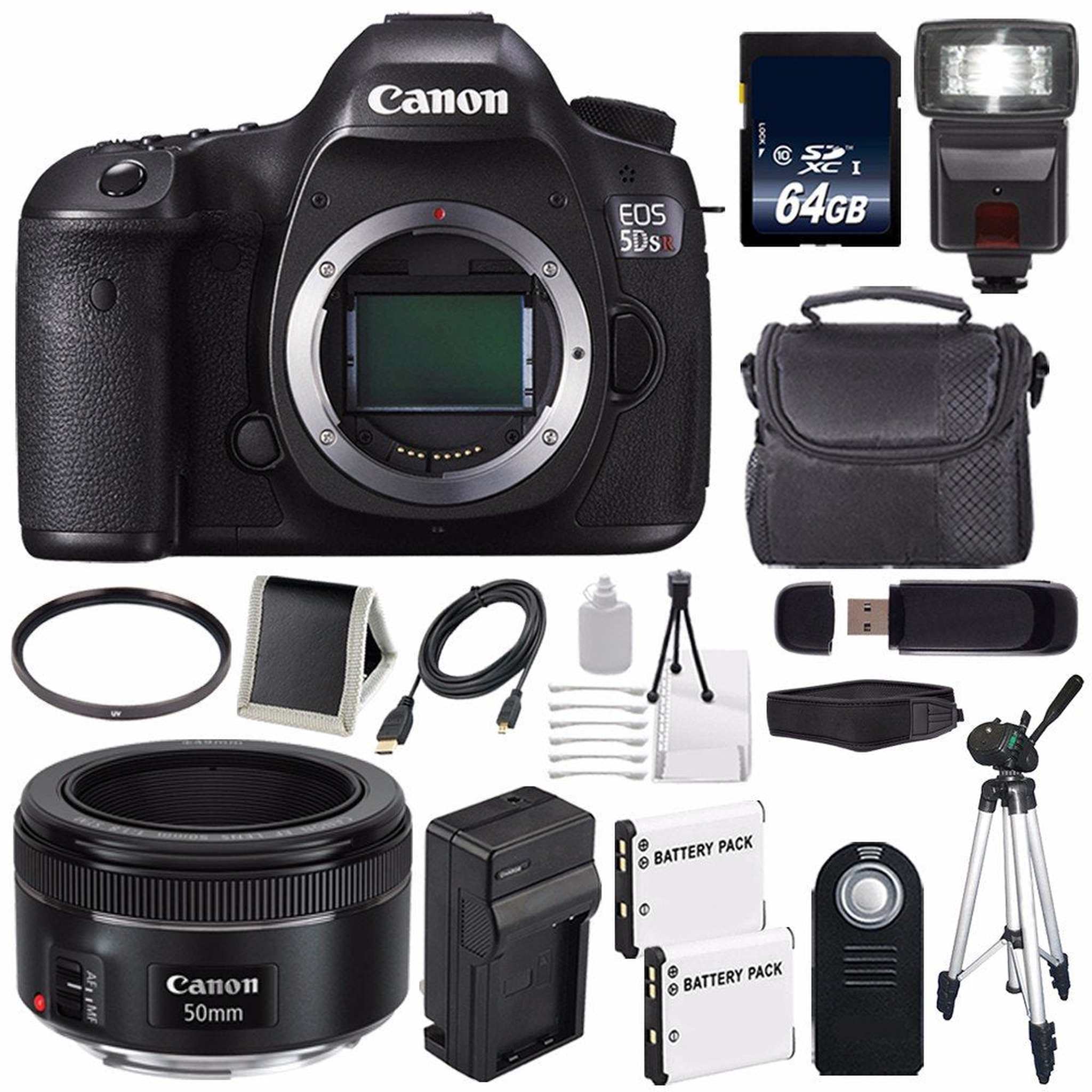 Canon EOS 5DS R DSLR Camera International Model 0582C002 + Canon EF 50mm f/1.8 STM Lens + LP-E6 Battery + 64GB Card Starter Bundle Canon