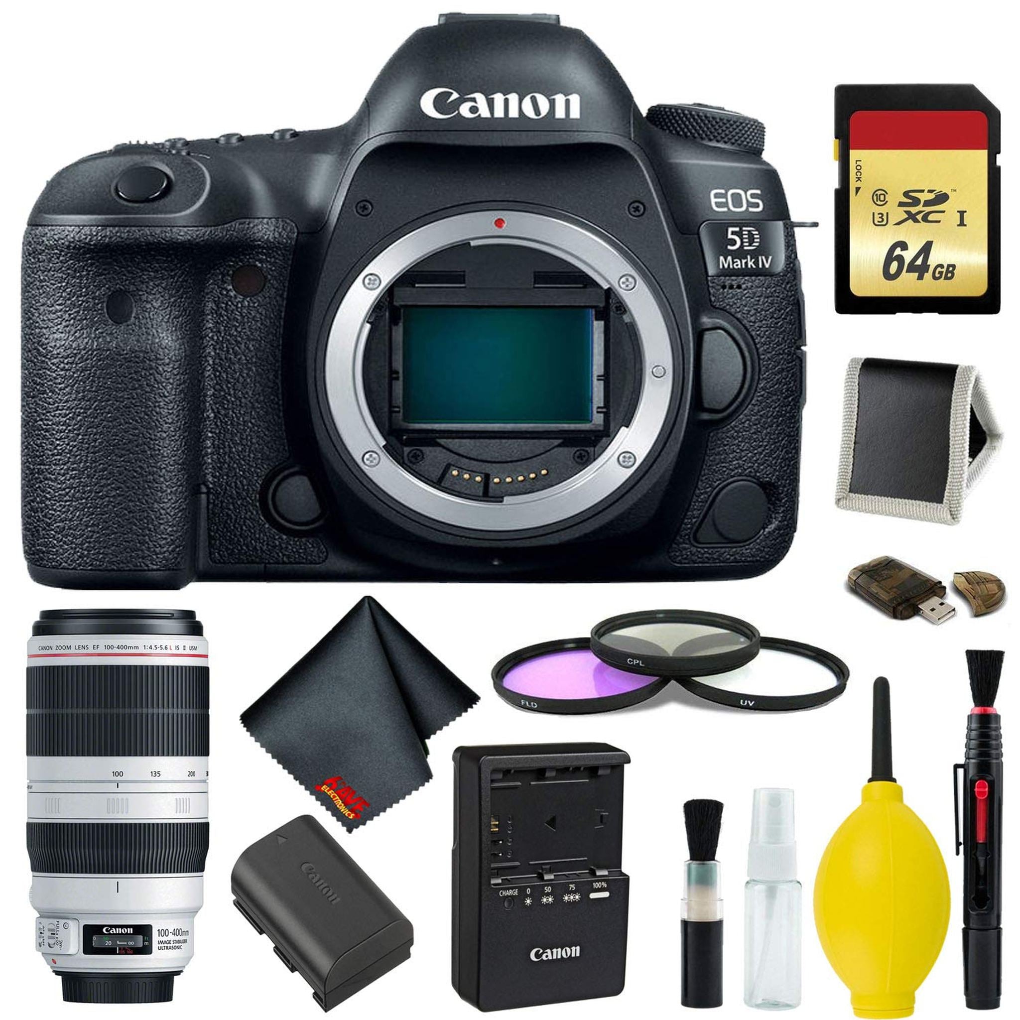 Canon EOS 5D Mark IV DSLR Camera Body Only Complete Kit International Model w/Canon EF 100-400mm f/4.5-5.6L is II USM Canon