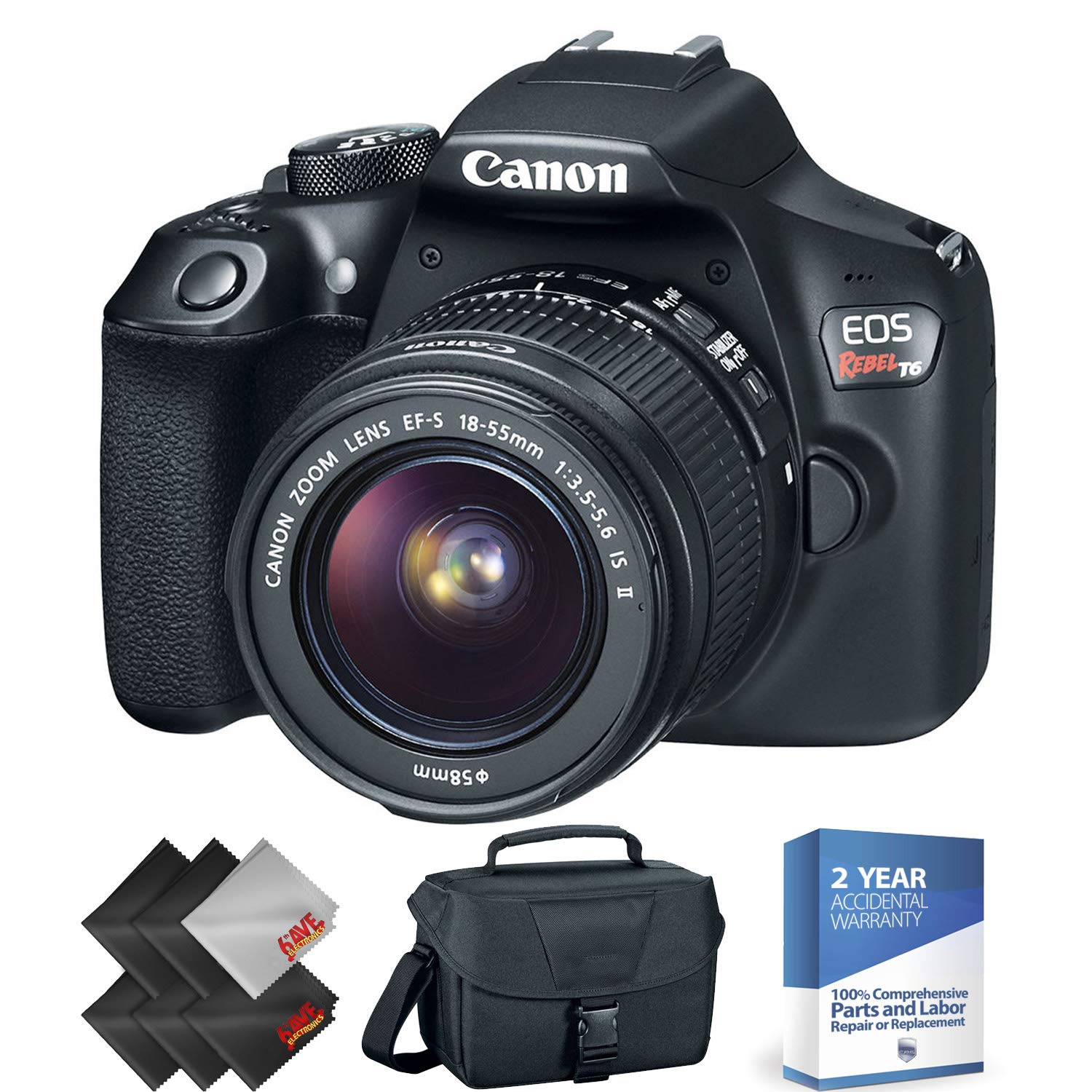 Canon EOS Rebel T6 DSLR Camera with 18-55mm Lens + 2 Year Accidental Warranty Bundle Canon