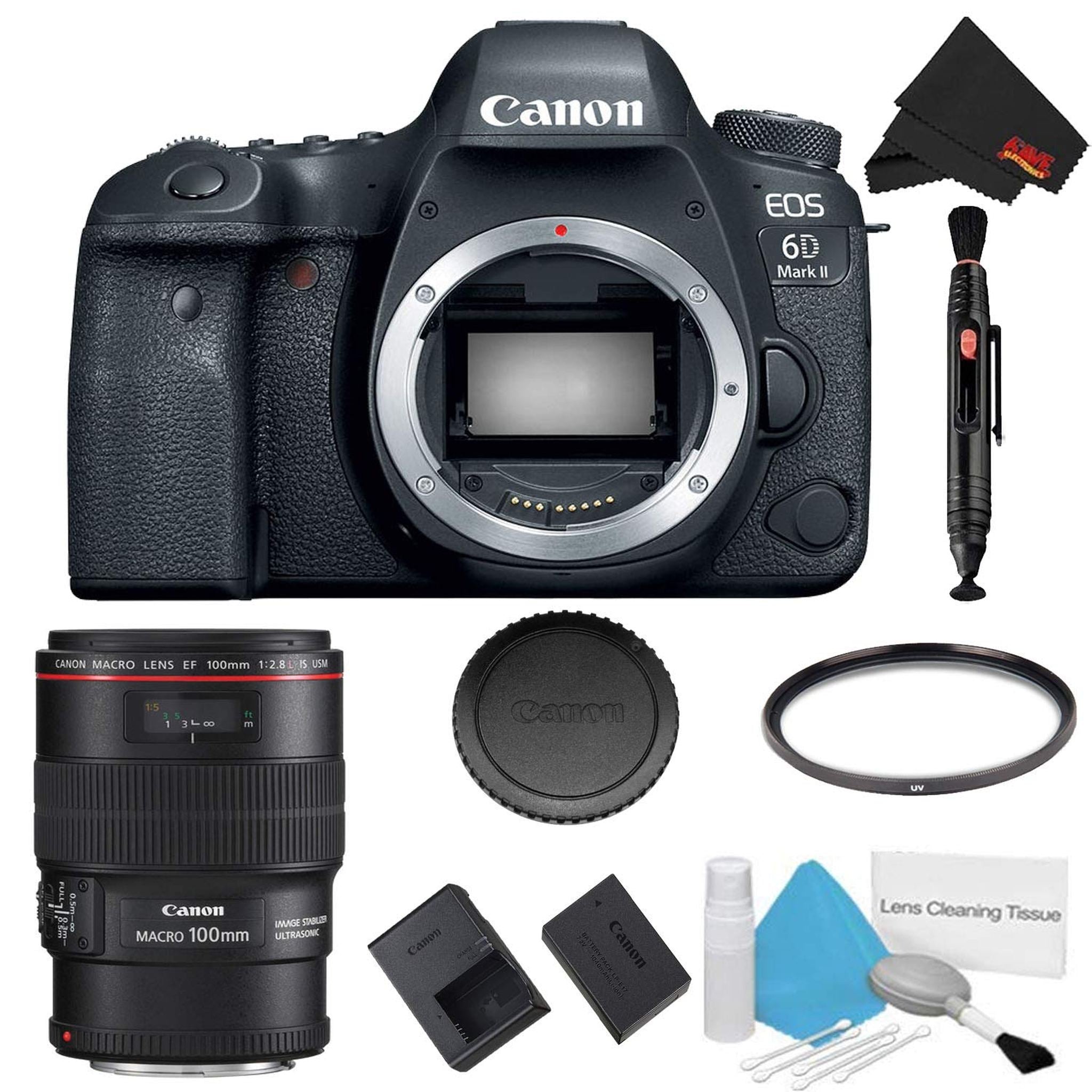 Canon EOS 6D Mark II DSLR Camera Body Only Basic Filter Bundle + Bonus EF 100mm f/2.8L Macro is USM Lens - Internation Canon