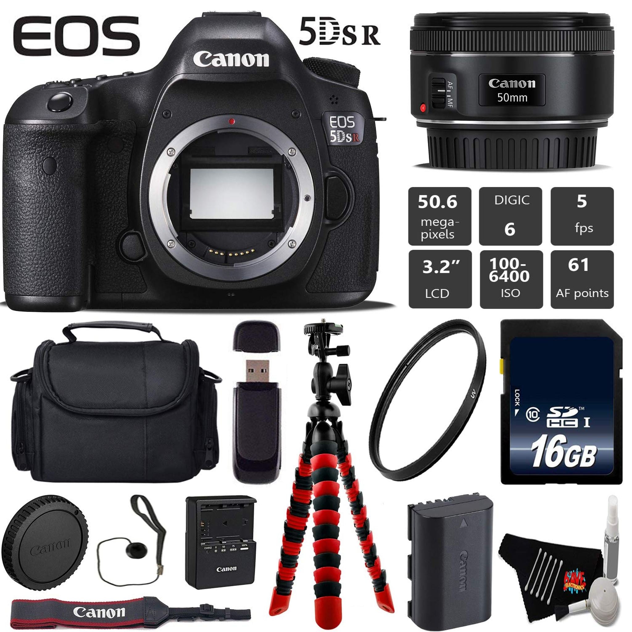 Canon EOS 5DS R DSLR Camera with 50mm f/1.8 STM Lens + Wireless Remote + UV Protection Filter + Case + Wrist Strap + Tri Canon