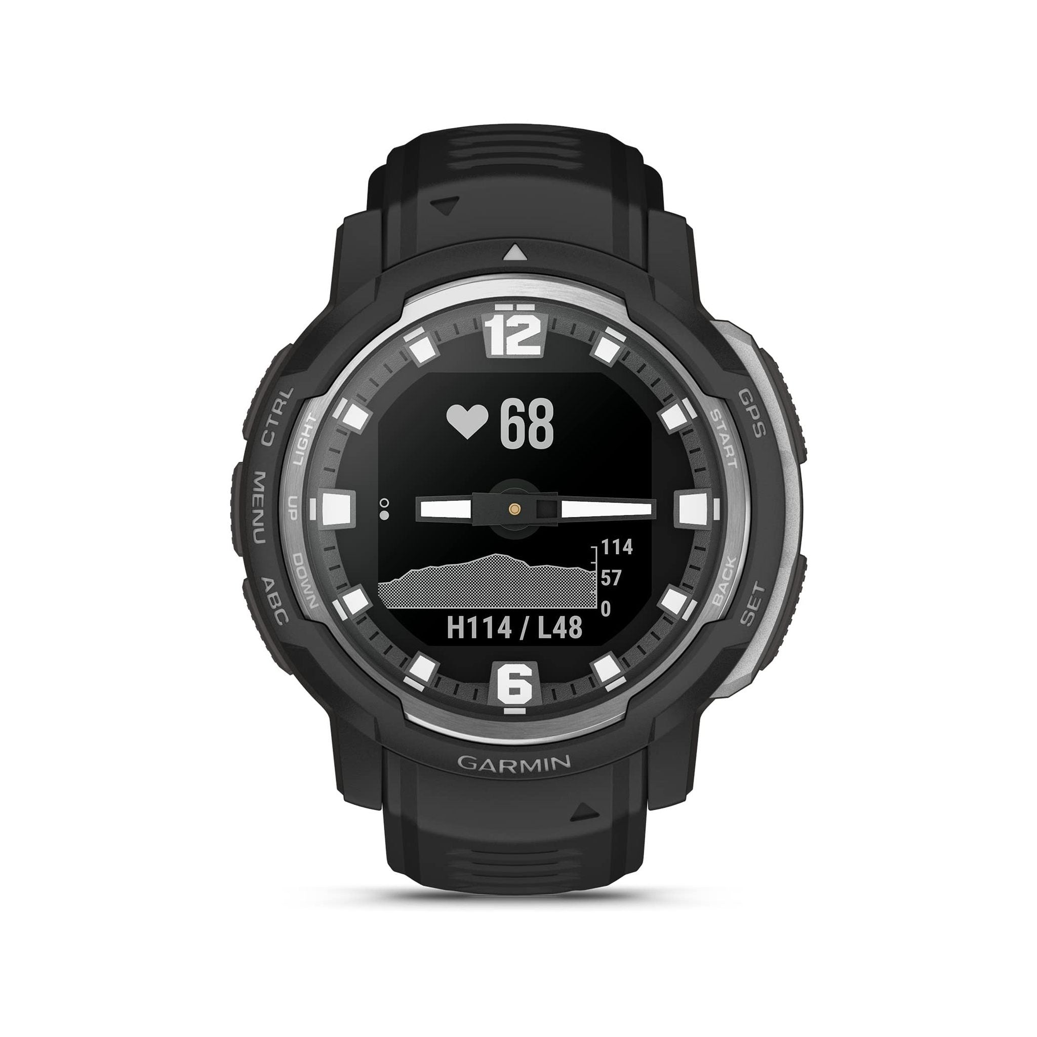 Garmin Instinct Crossover, Rugged Hybrid Smartwatch, Analog Hands and Digital Display, Black Garmin