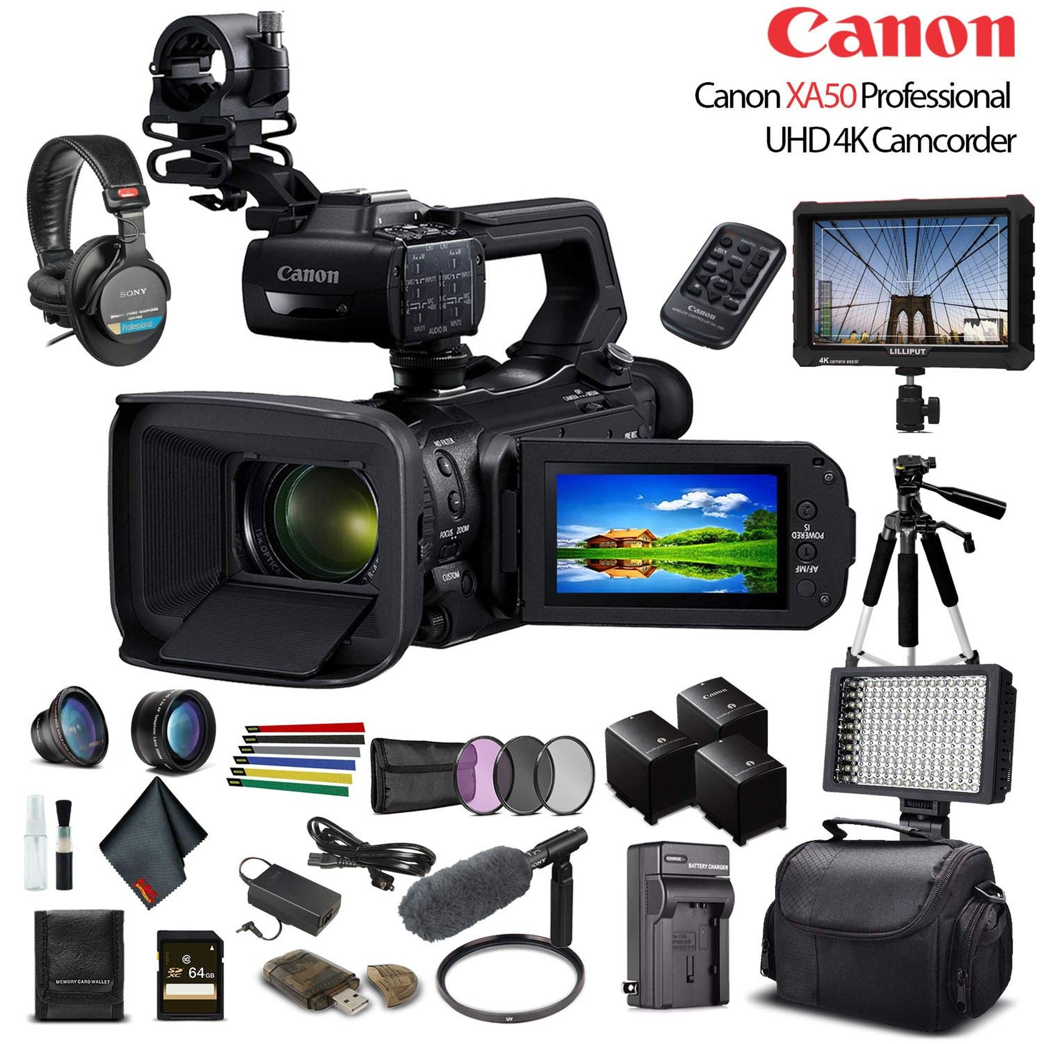 Canon XA50 UHD 4K Camcorder W/ 2 Extra Battery - Professional Bundle Canon