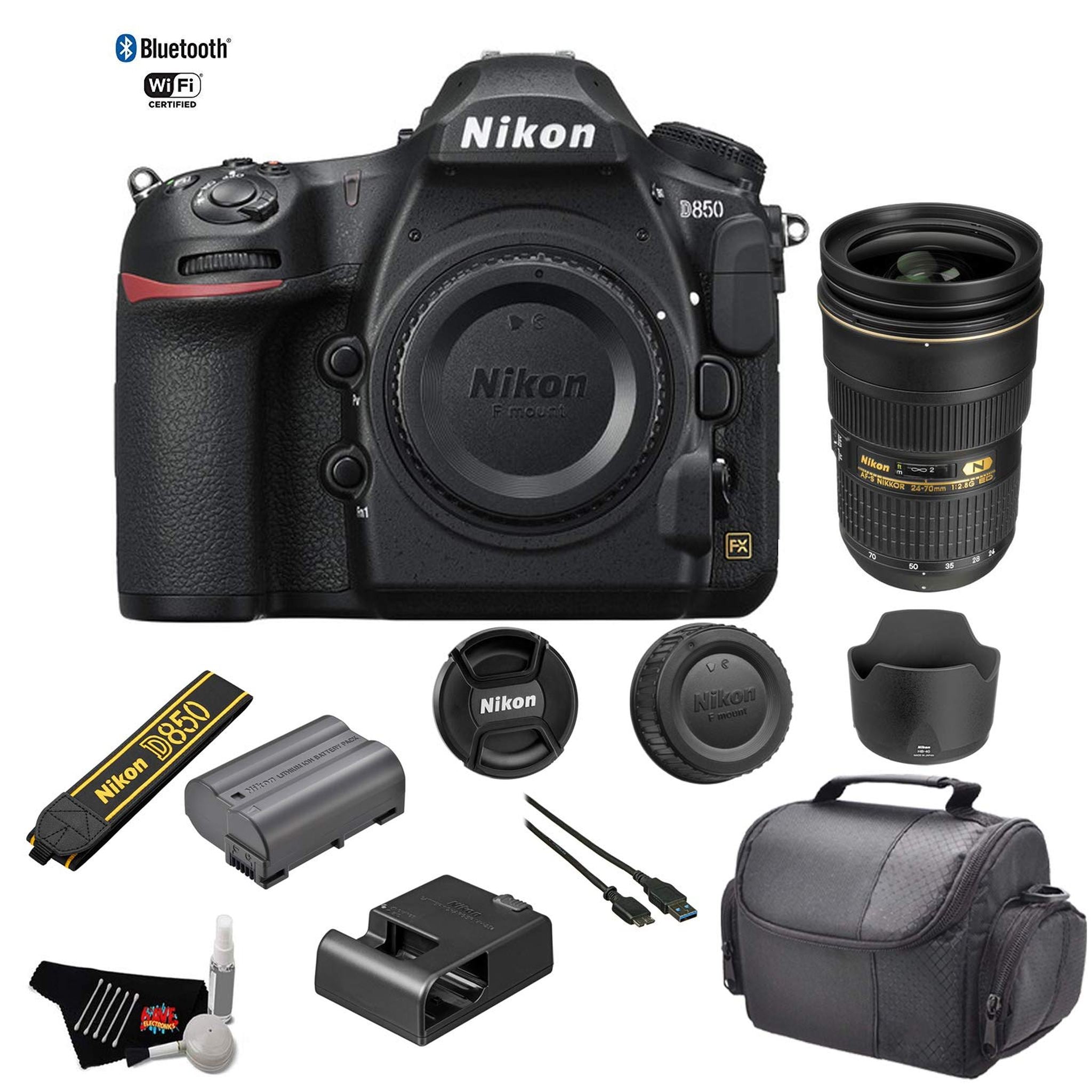 Nikon D850 DSLR Camera Body - Kit with Nikon AF-S NIKKOR 24-70mm f/2.8G ED Lens + More - International Model Nikon