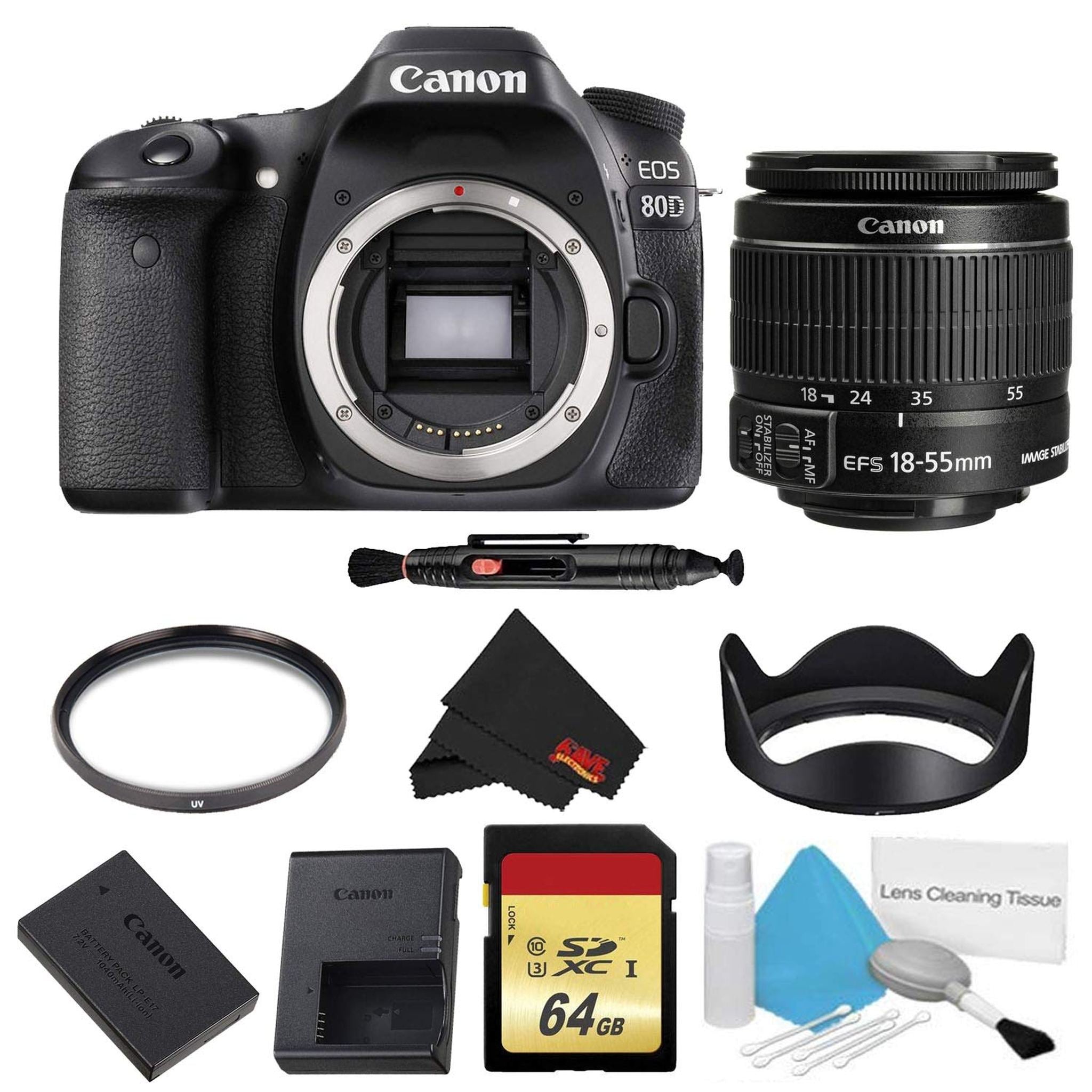 Canon EOS 80D DSLR Camera Body Only Basic Filter w/Memory Bundle International Model Canon