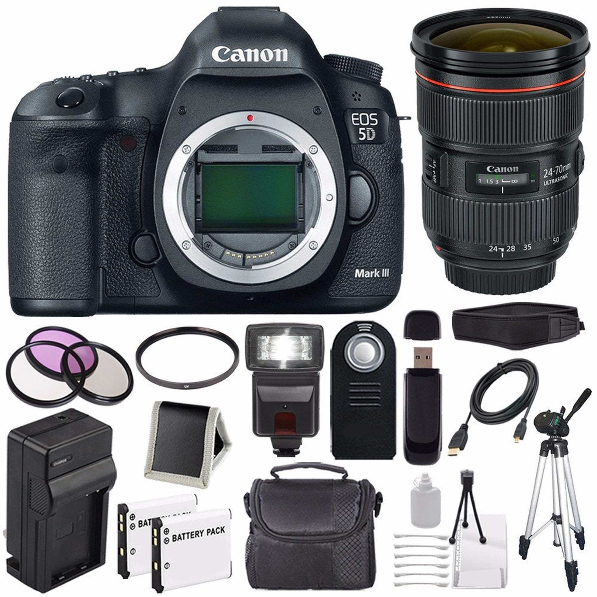 Canon EOD 5D III Digital Camera International Model + Canon EF 24-70mm f/2.8L II USM Lens + LP-E6 Battery Bundle Canon