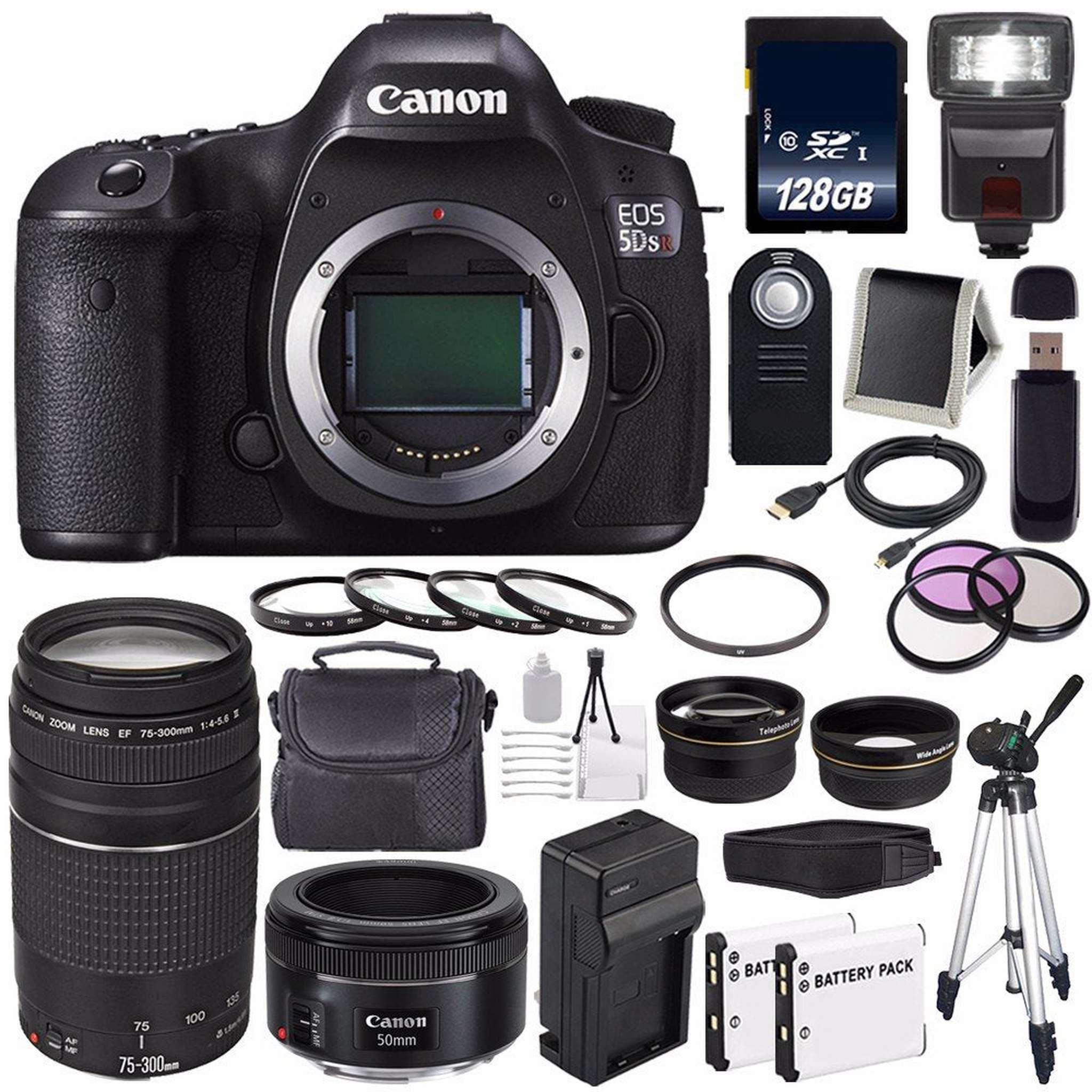 Canon EOS 5DS R DSLR Camera International Model 0582C002 + Canon EF 75-300 III+ EF 50mm f/1.8 STM Lens Advanced Bundle Canon