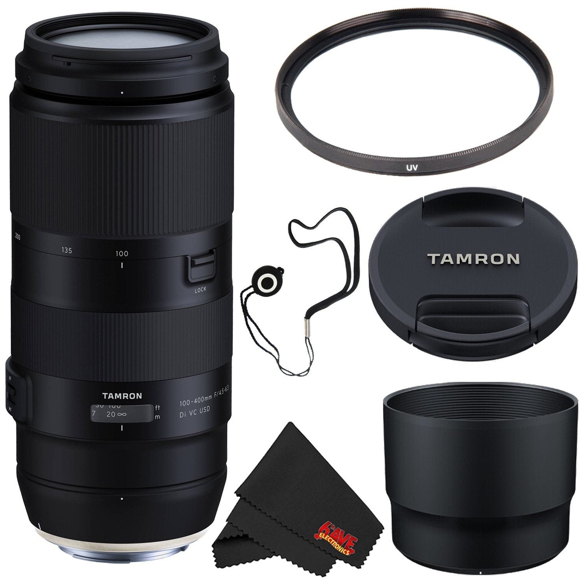 Tamron 100-400mm f/4.5-6.3 Di VC USD Lens Canon EF AFA035C-700 International Model + 67mm UV Filter + Lens Cap Keeper Tamron