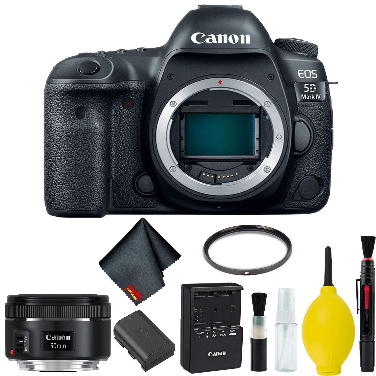 Canon EOS 5D Mark IV DSLR Camera Body Only Basic Kit International Model w/Canon EF 50mm f/1.8 STM Lens - International Canon