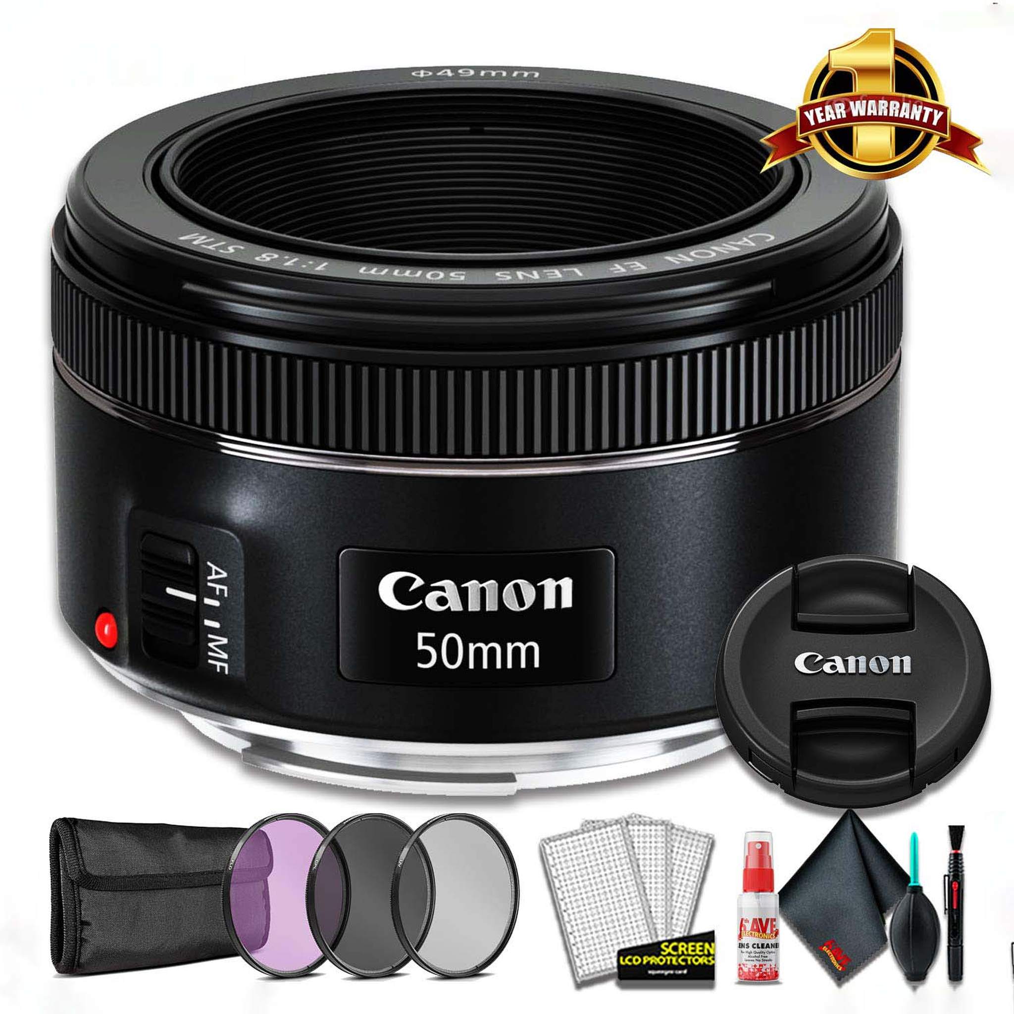 Canon EF 50 F 1.8 STM Lens Camera Lens International Model + 3 Pcs Filter Kit + Cleaning Kit Canon