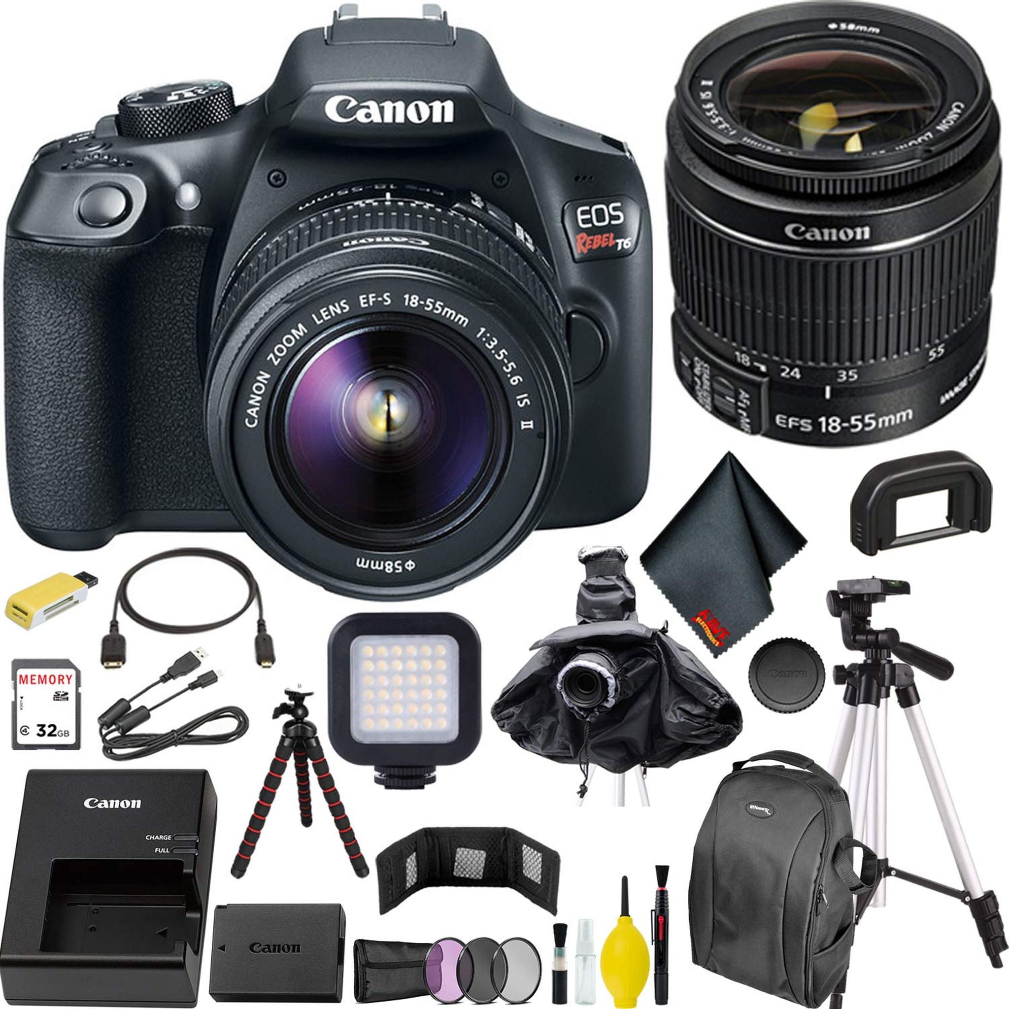 Canon EOS Rebel T6 DSLR Camera with 18-55mm Lens + LED Kit Canon