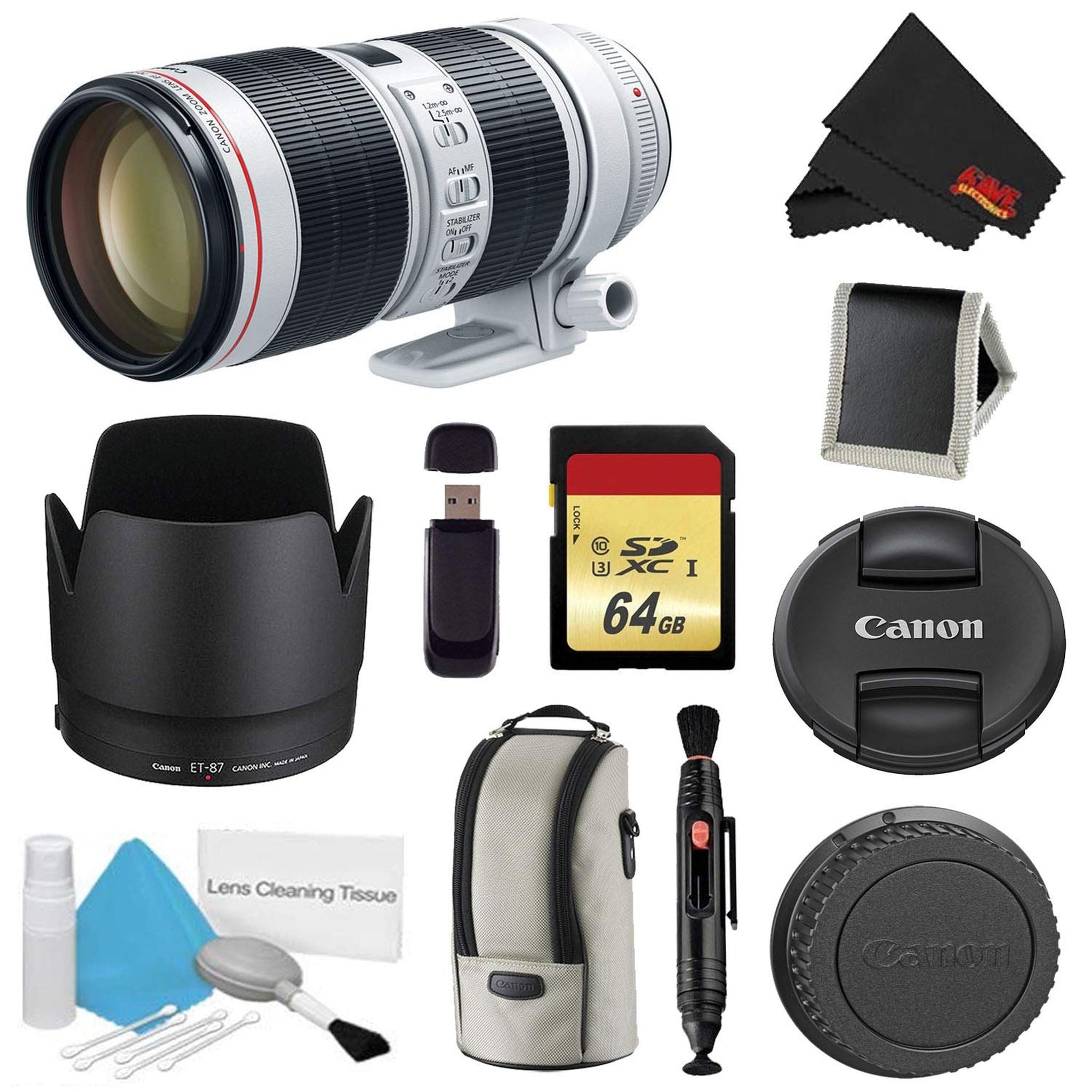 Canon EF 70-200mm f/2.8L is III USM Lens Bundle w/ 64GB Memory Card + Accessories International Model Canon